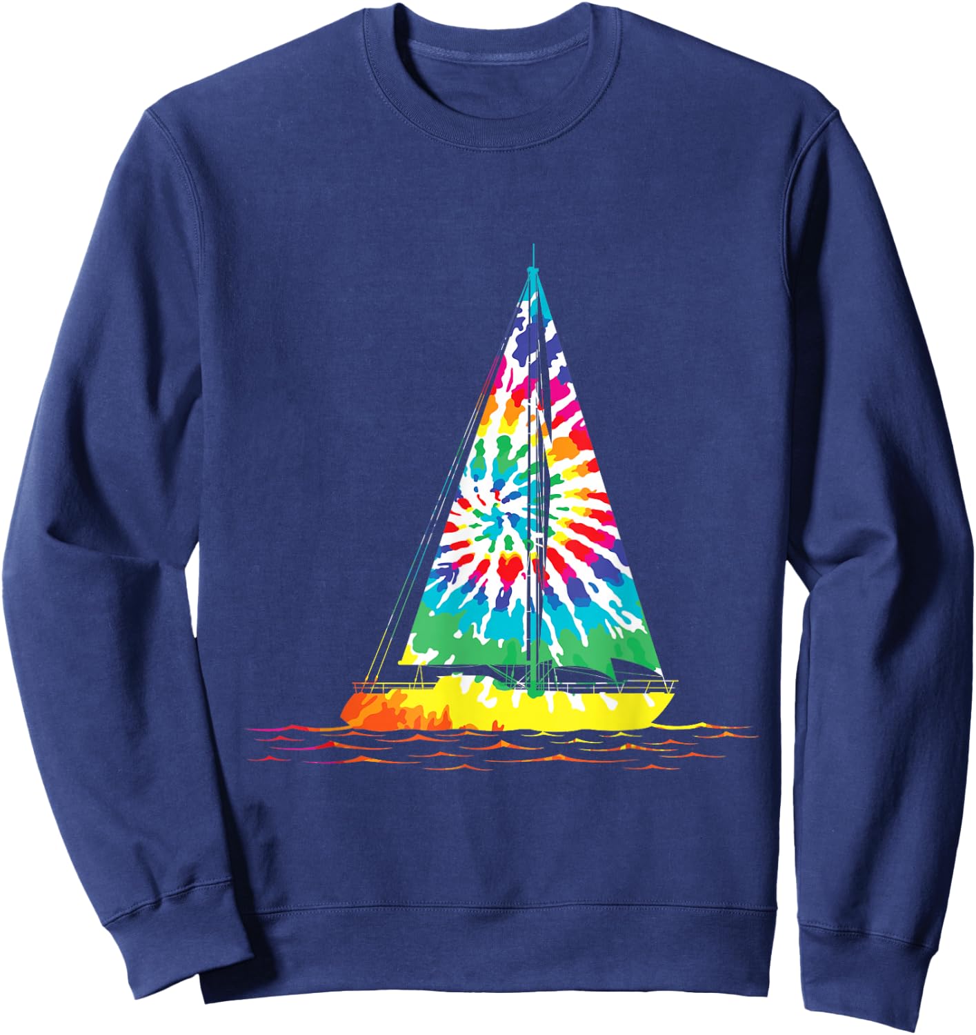 Fun Sailing Hippie Rainbow Tie Dye Sailboat Scene Sweatshirt - Sweatshirt | Navy