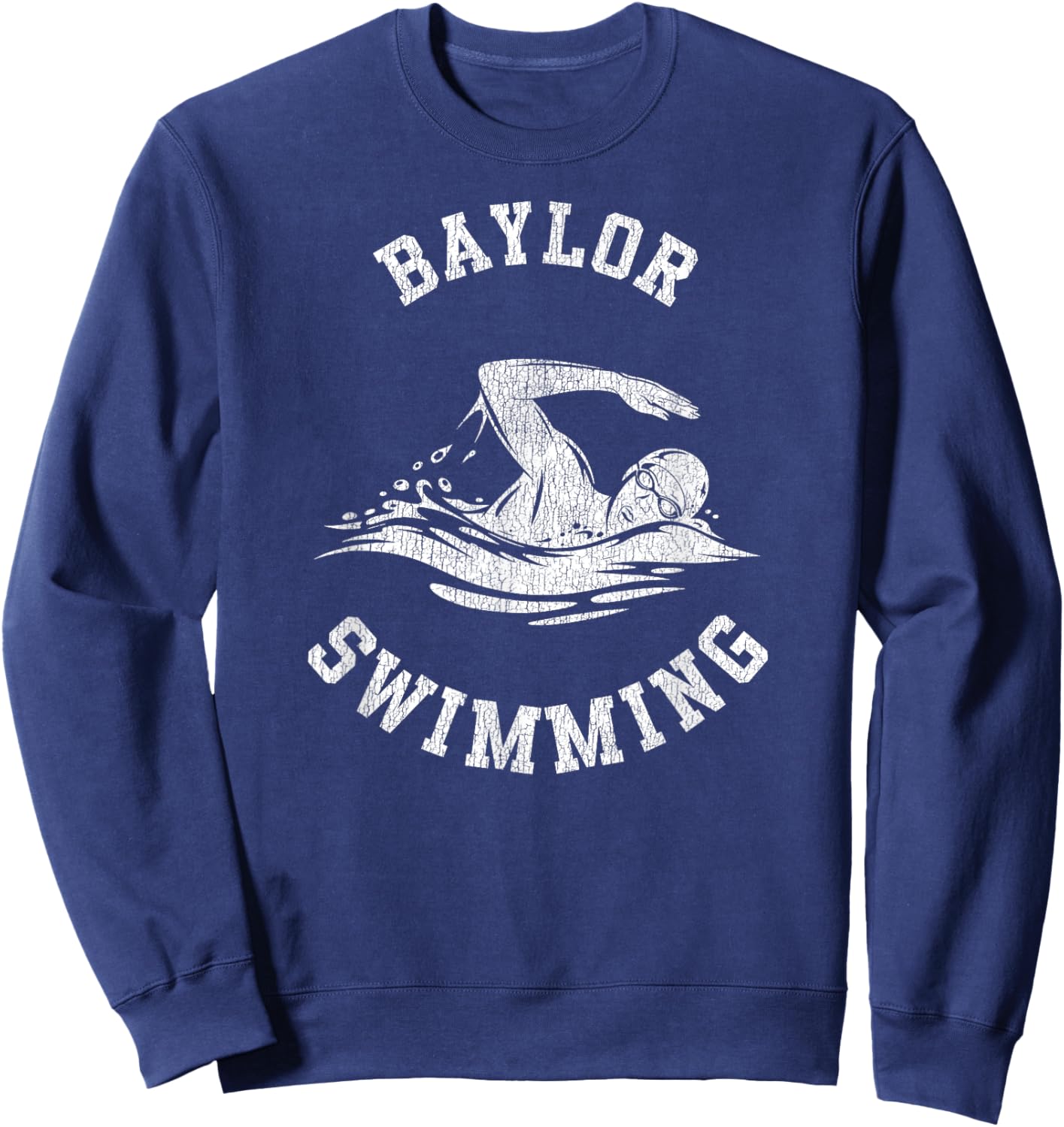 Baylor Swimming Retro Distressed Swim Team Graphic Sweatshirt - Sweatshirt | Navy