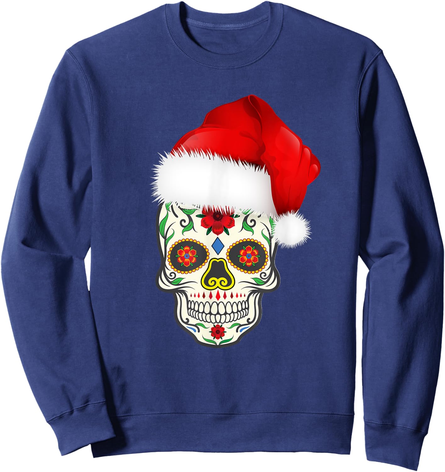 Sugar Skull With Christmas Santa Hat Day of the Dead Sweatshirt - Sweatshirt | Navy