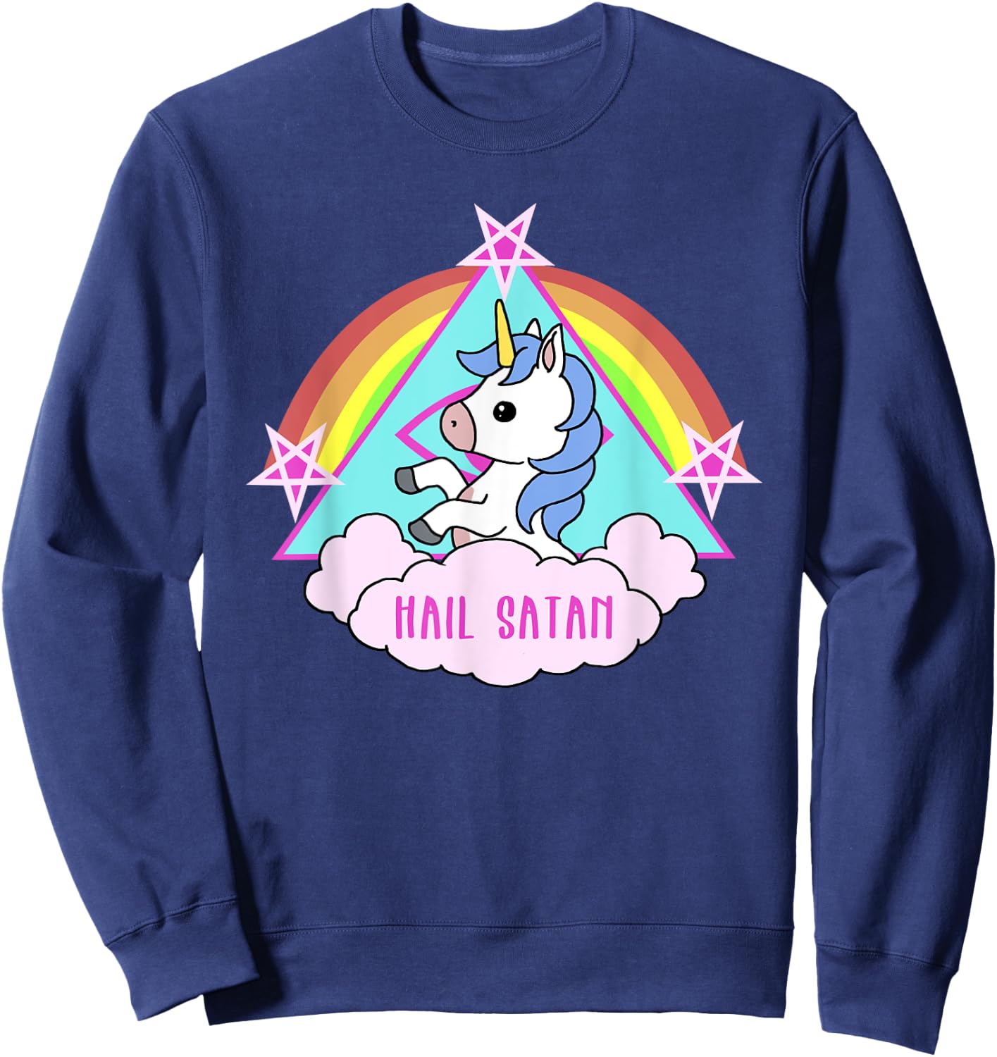 Hail Satan Funny Unicorn Sweatshirt - Sweatshirt | Navy