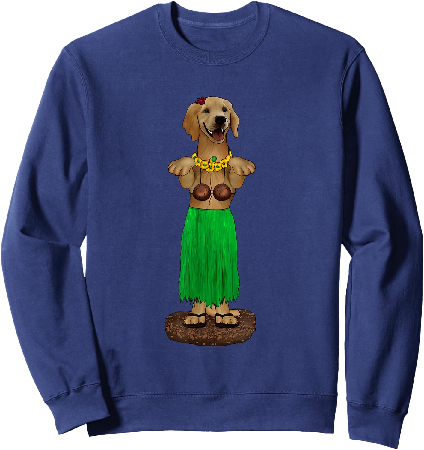 Dashboard Hula Dog Golden Retriever Lei Coconut Bra Women Kids Sweatshirt - Sweatshirt | Navy