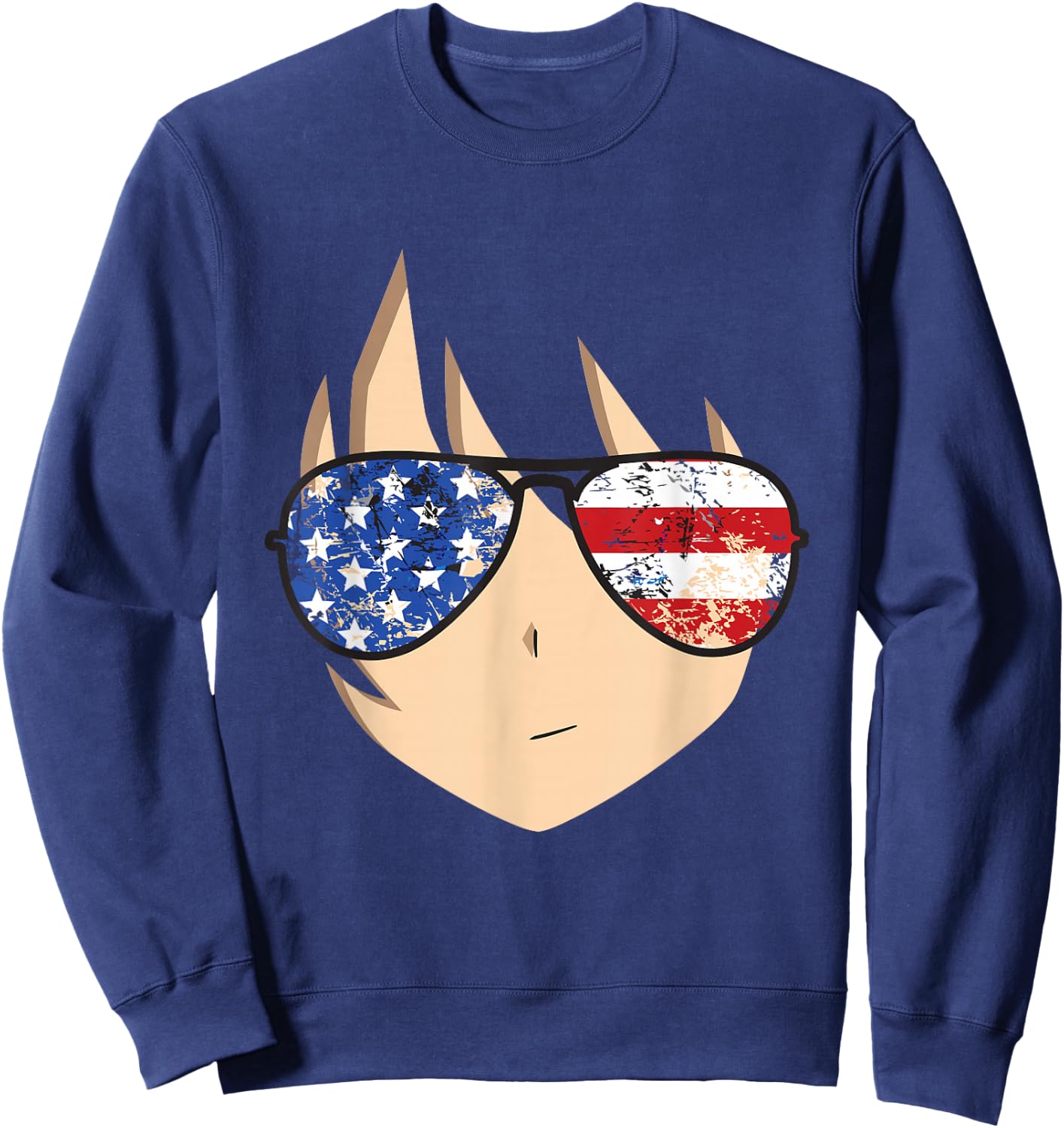 American Anime Face Shirt USA Sunglasses 4th of July Sweatshirt - Sweatshirt | Navy