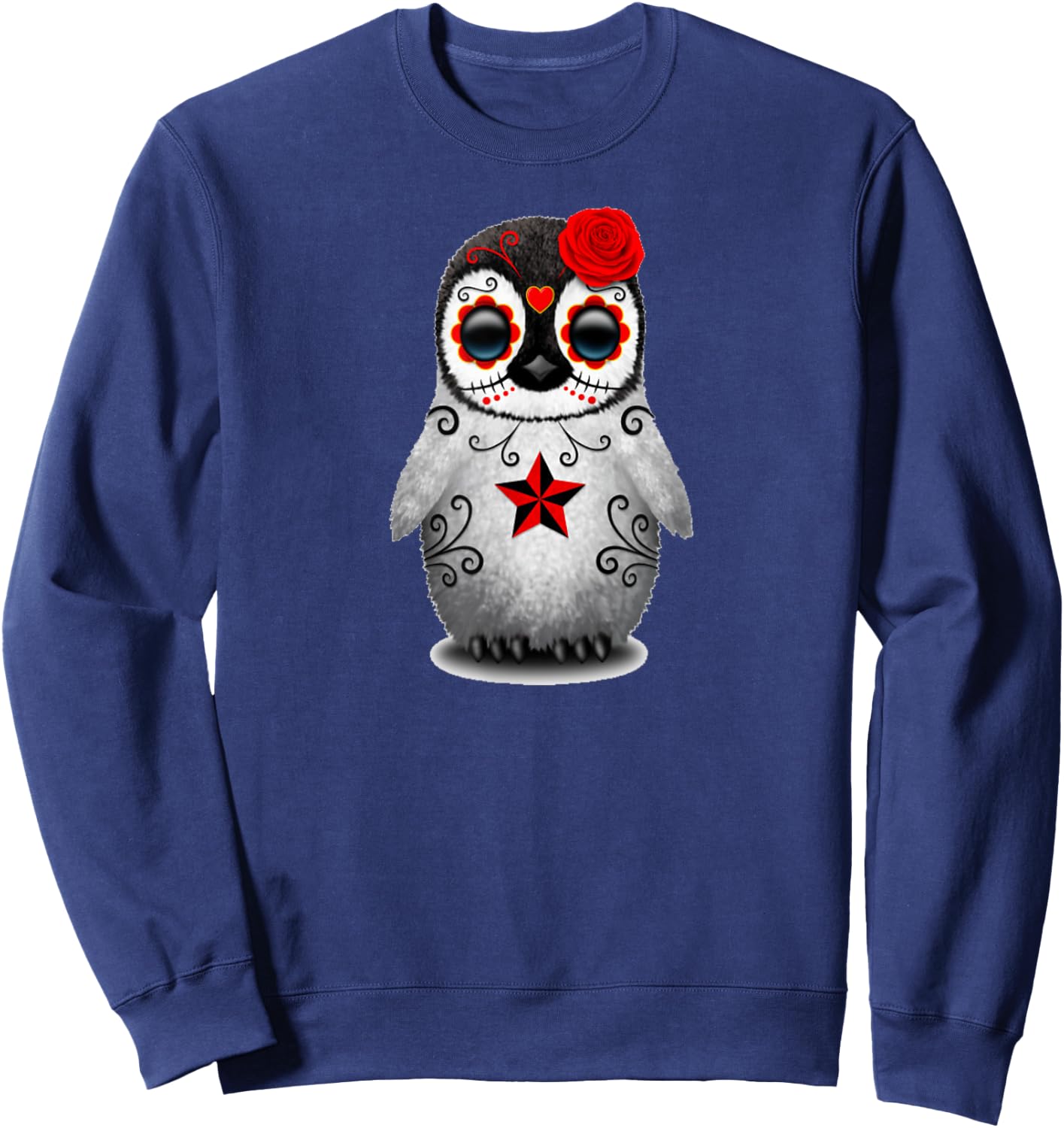 Sugar Skull Penguin Day Of The Dead Halloween Sweatshirt - Sweatshirt | Navy