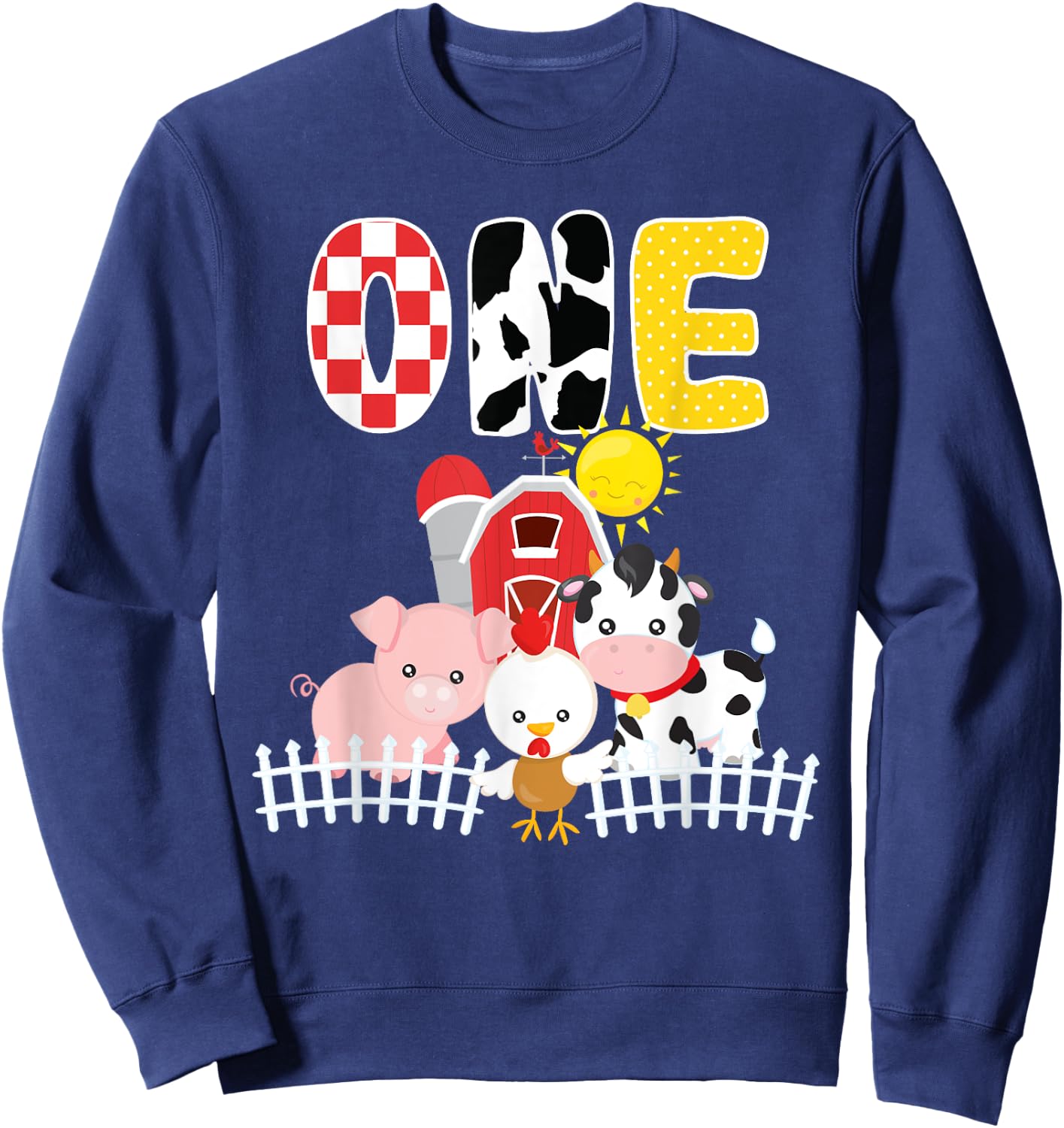 Barnyard Farm Animals 1st Birthday 1 Year Old Birthday Shirt Sweatshirt - Sweatshirt | Navy