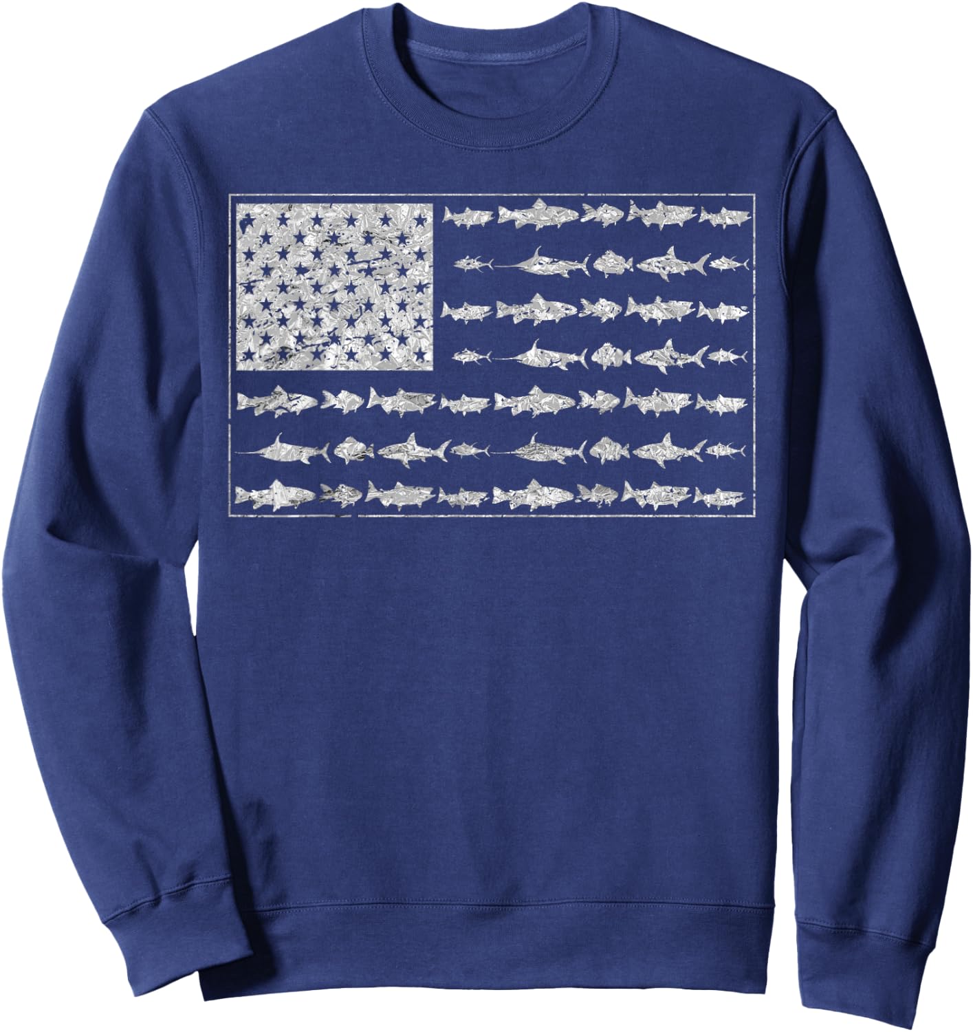 Salty Dad Gift Saltwater Fishing American Flag Ocean Fish Sweatshirt - Sweatshirt | Navy