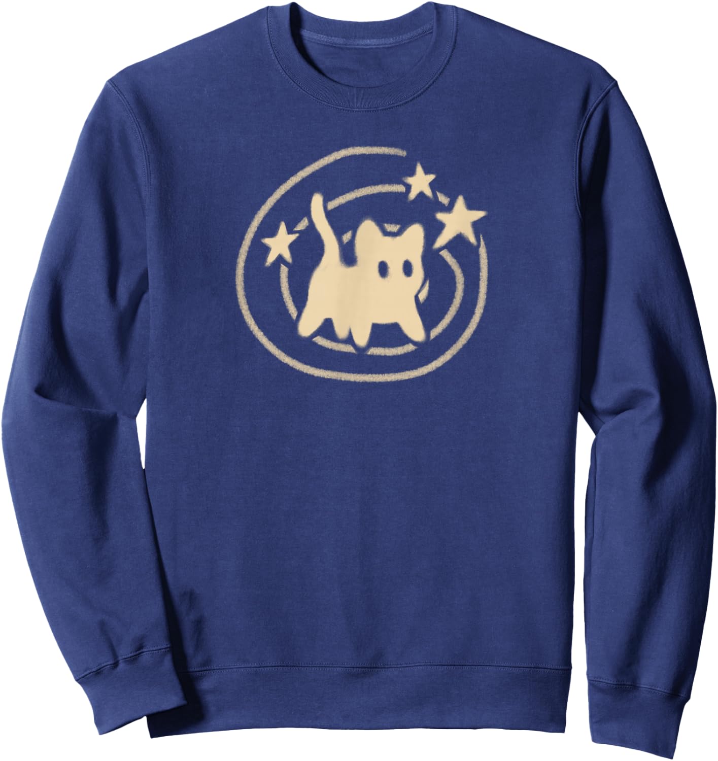 90s Y2K Scary Tomcat Cat is Scared Under Starry Tail Sweatshirt - Sweatshirt | Navy