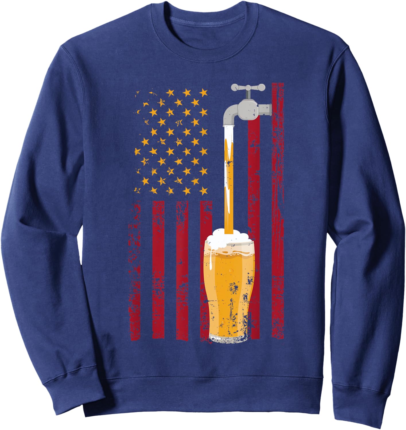 4th of July American Flag Beer Brewing Women Men Sweatshirt - Sweatshirt | Navy