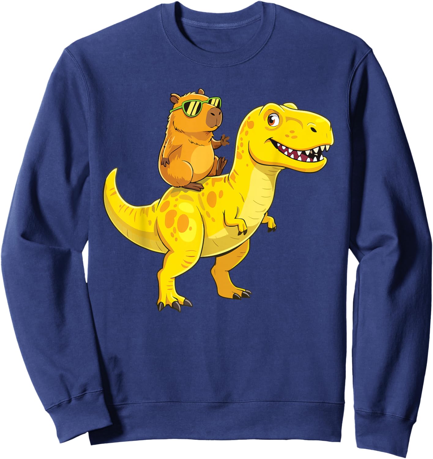 Funny Capybara Riding Cute Dinosaur T-Rex Lovers Sweatshirt - Sweatshirt | Navy