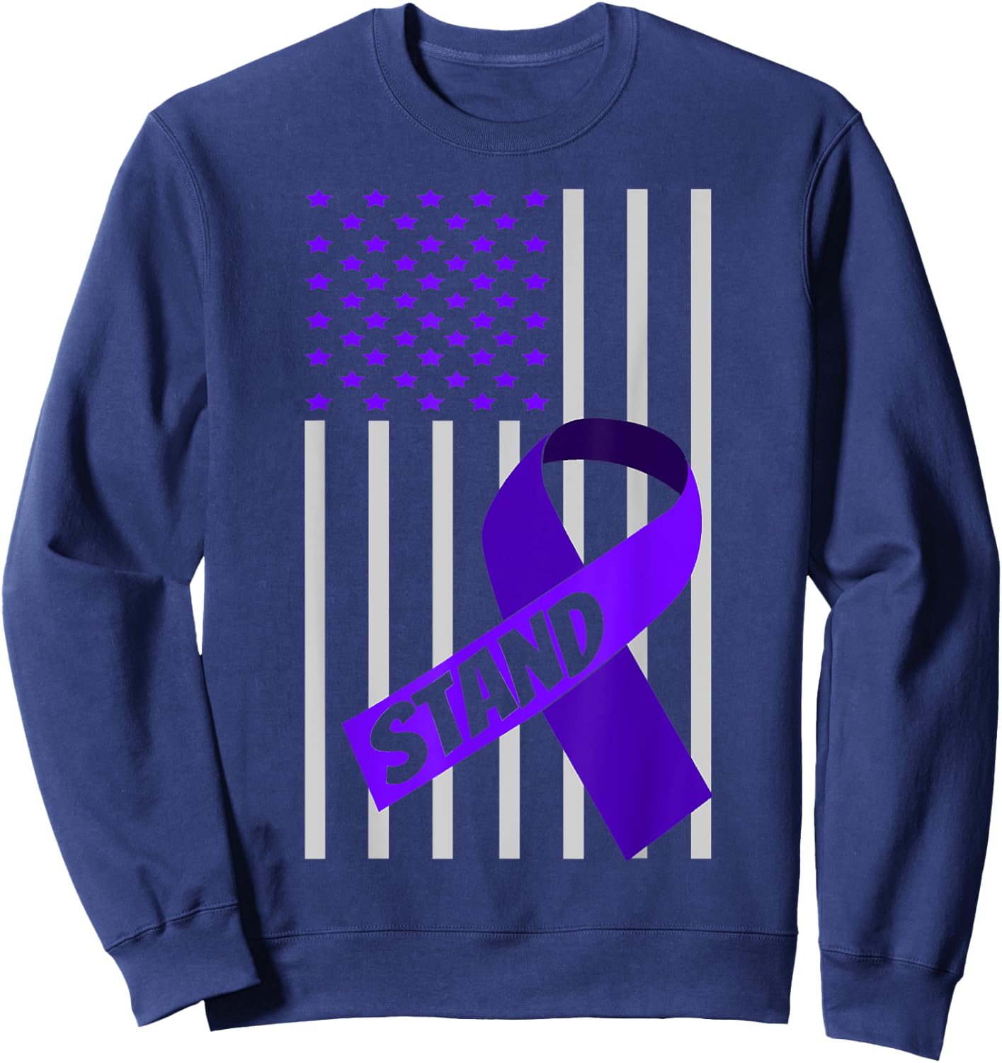 USA Flag Purple Ribbon Products Opioid Overdose Awareness Men Sweatshirt - Sweatshirt | Navy