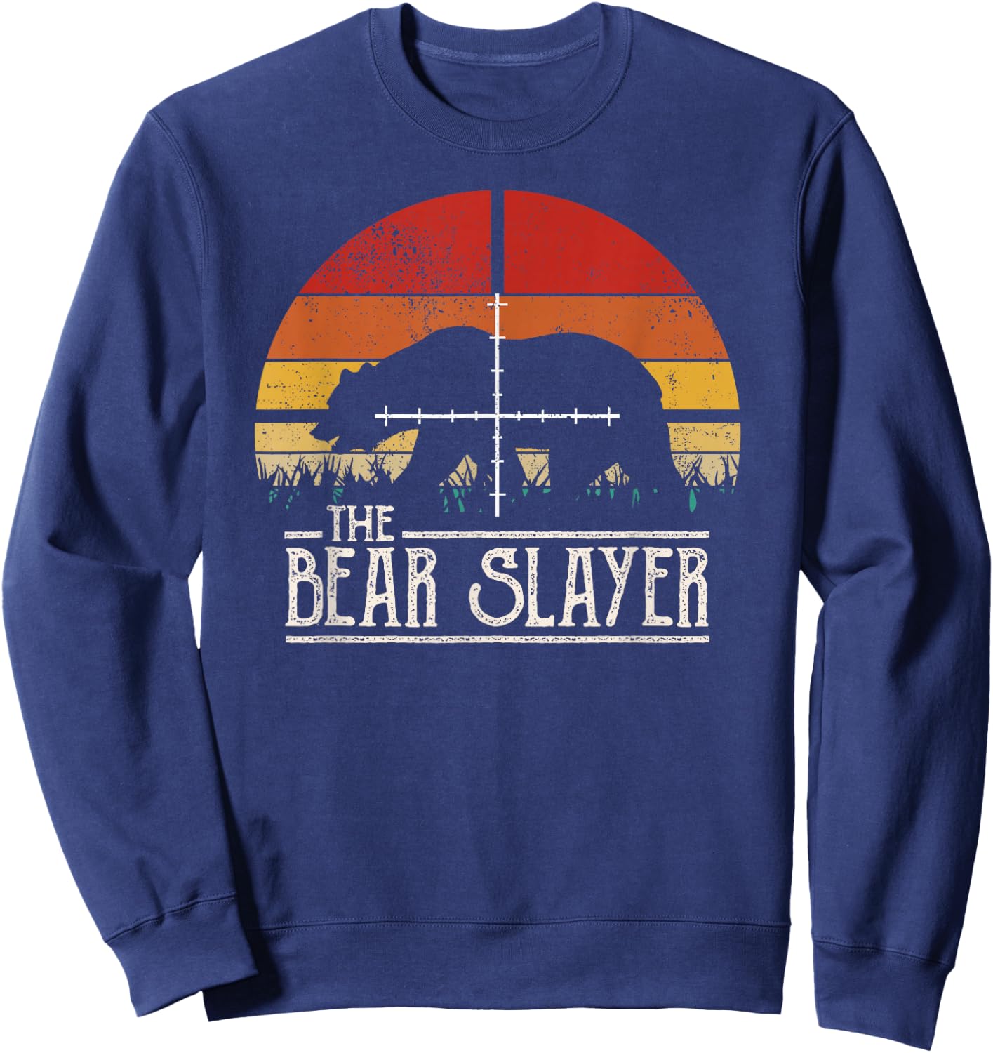Vintage Sunset Retro Style Bear Hunting Bear Slayer Sweatshirt - Sweatshirt | Navy