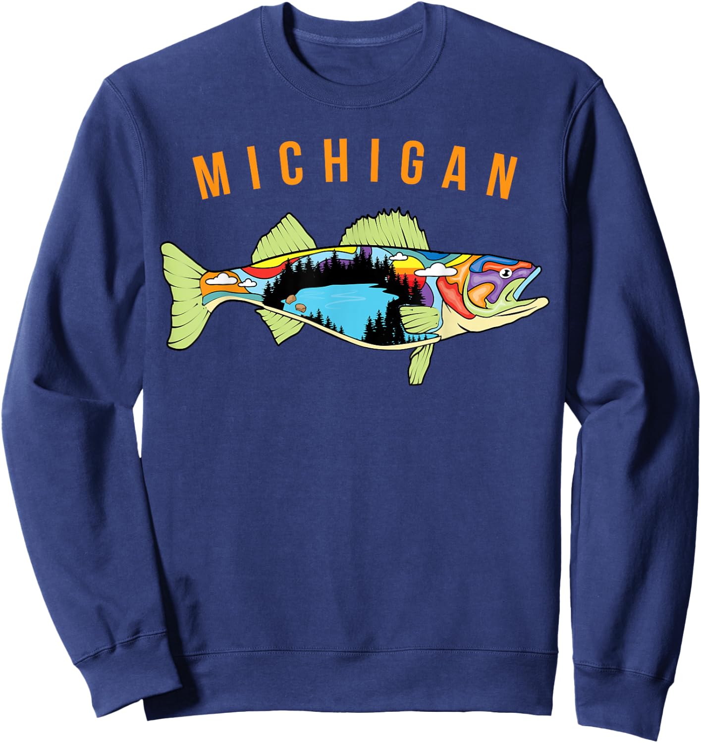 Michigan Walleye Fishing T Shirt Fisherman Walleye Fish Gift Sweatshirt - Sweatshirt | Navy