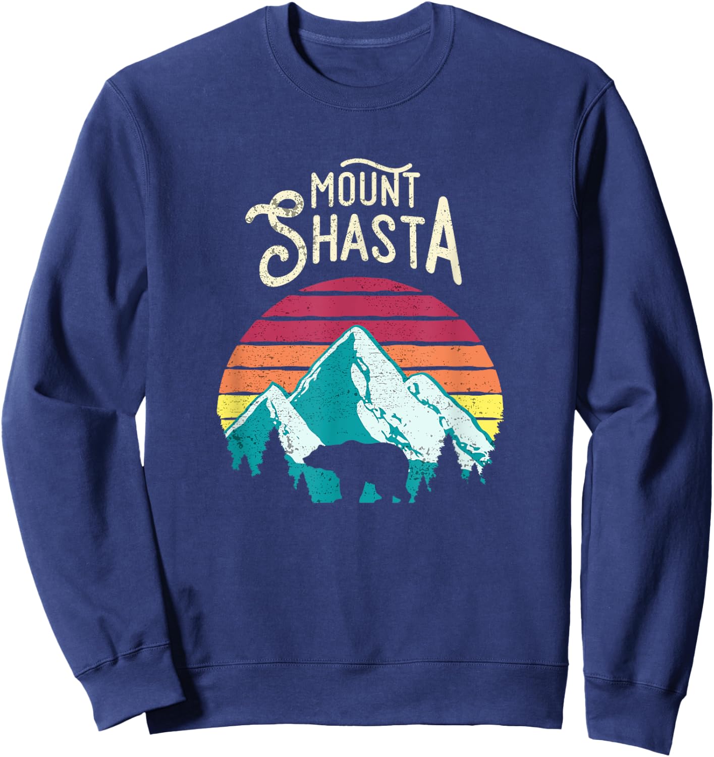 Retro Vintage Mount Shasta California Mountains Bear Sweatshirt - Sweatshirt | Navy