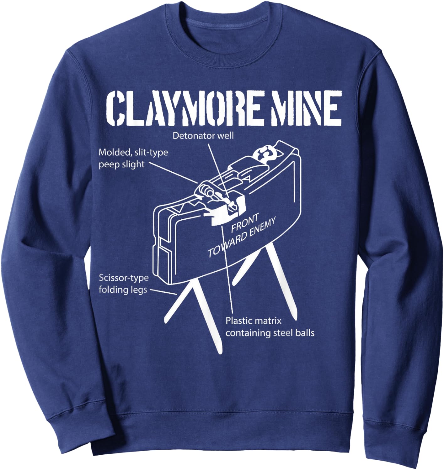 Claymore Mine Schematic Front Toward Enemy Claymore Sweatshirt - Sweatshirt | Navy