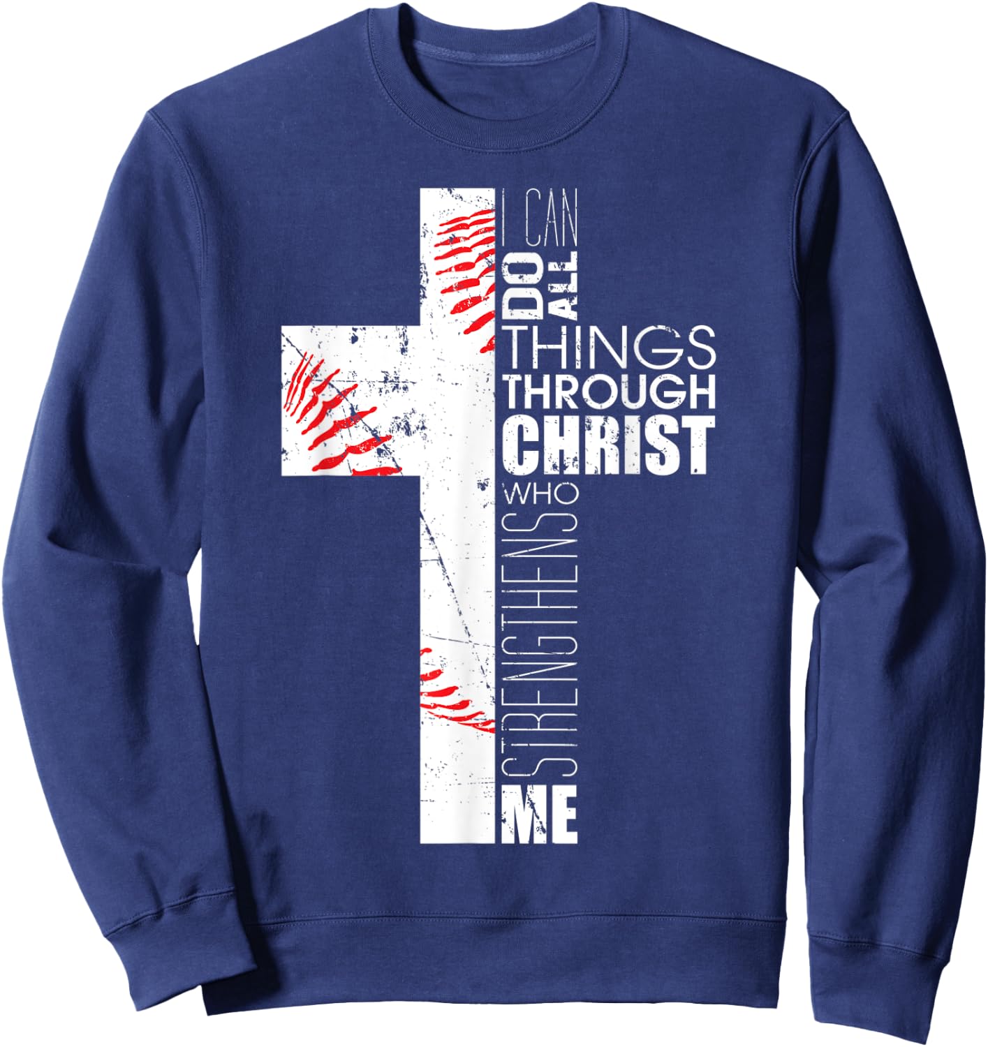 Philippians 4:13 Baseball Cross Gifts Christian Bible Verse Sweatshirt - Sweatshirt | Navy