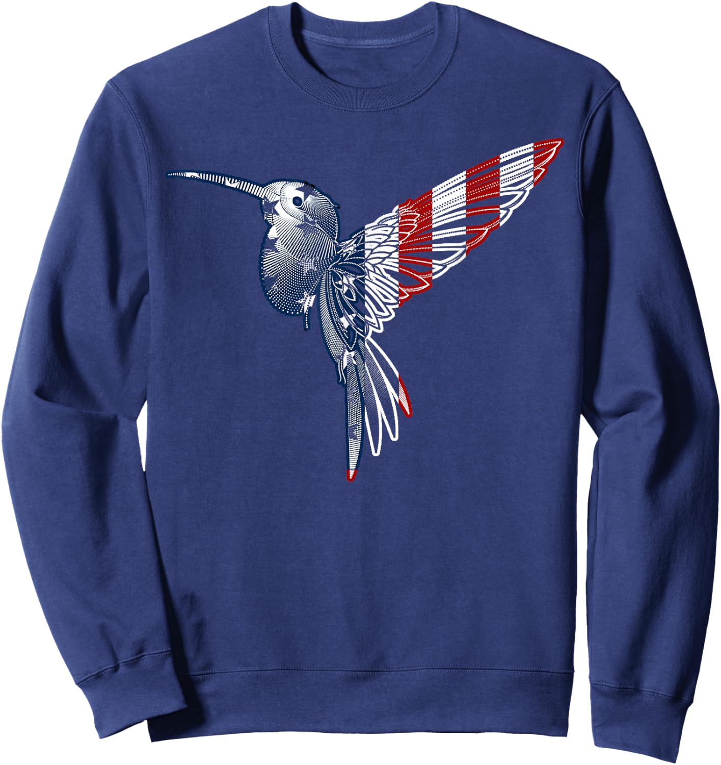 USA American Flag Dot Art Cute Bird Hummingbird 4th of July Sweatshirt - Sweatshirt | Navy