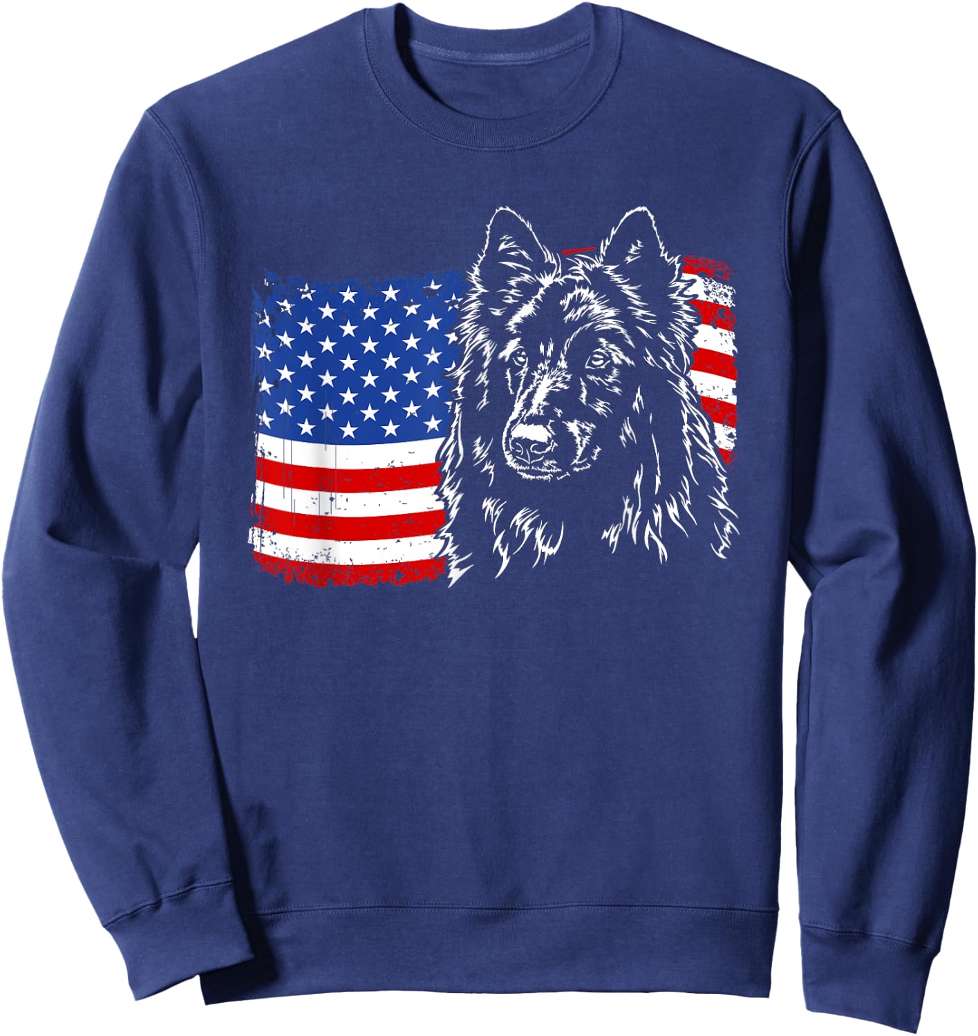Proud Belgian Sheepdog American Flag patriotic dog gift Women Kids Men Sweatshirt - Sweatshirt | Navy