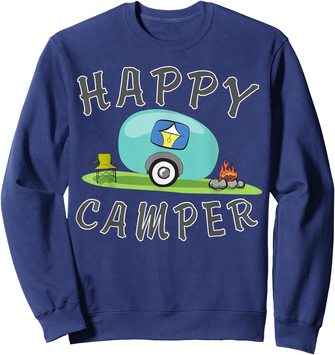 Camping - Happy Camping Trailer Camper Sweatshirt - Sweatshirt | Navy