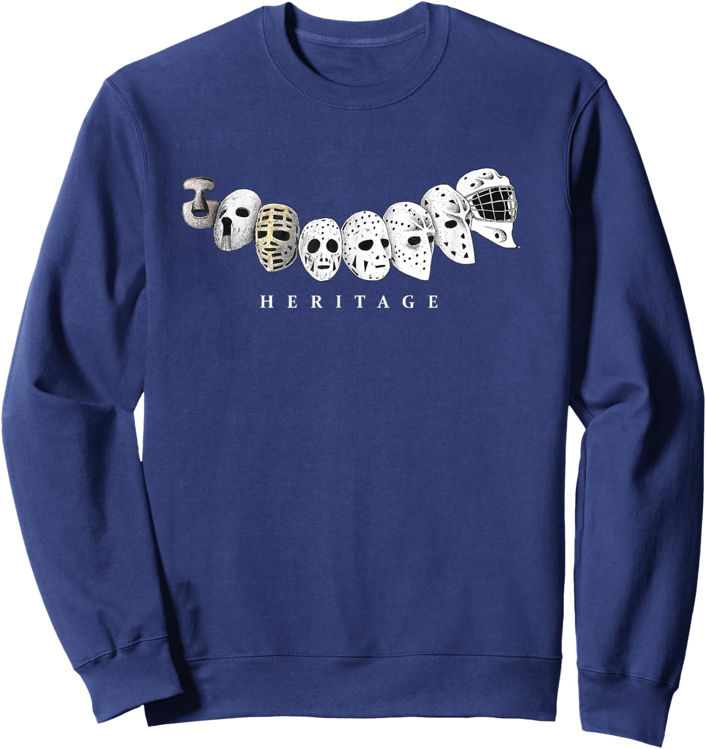 Ice Hockey Goalie Evolution Vintage to Modern Masks Sweatshirt - Sweatshirt | Navy