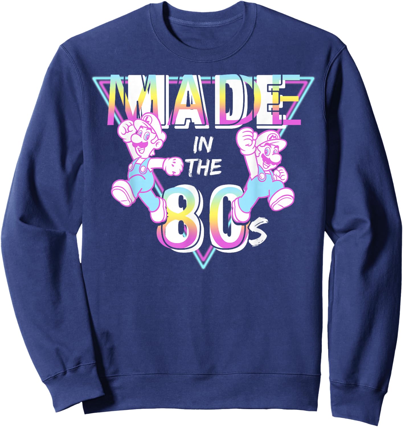 Super Mario Made in The 80s Retro Neon Graphic Sweatshirt - Sweatshirt | Navy