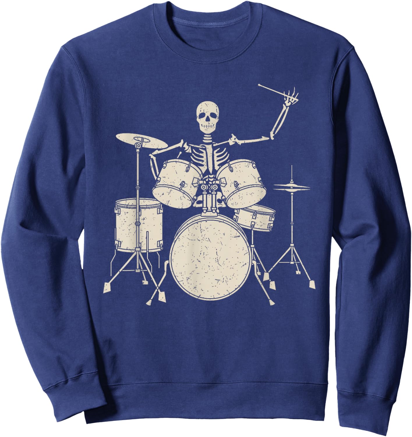 Halloween Skeleton Playing Drum Shirt Cute Funny Drums Gift Sweatshirt - Sweatshirt | Navy