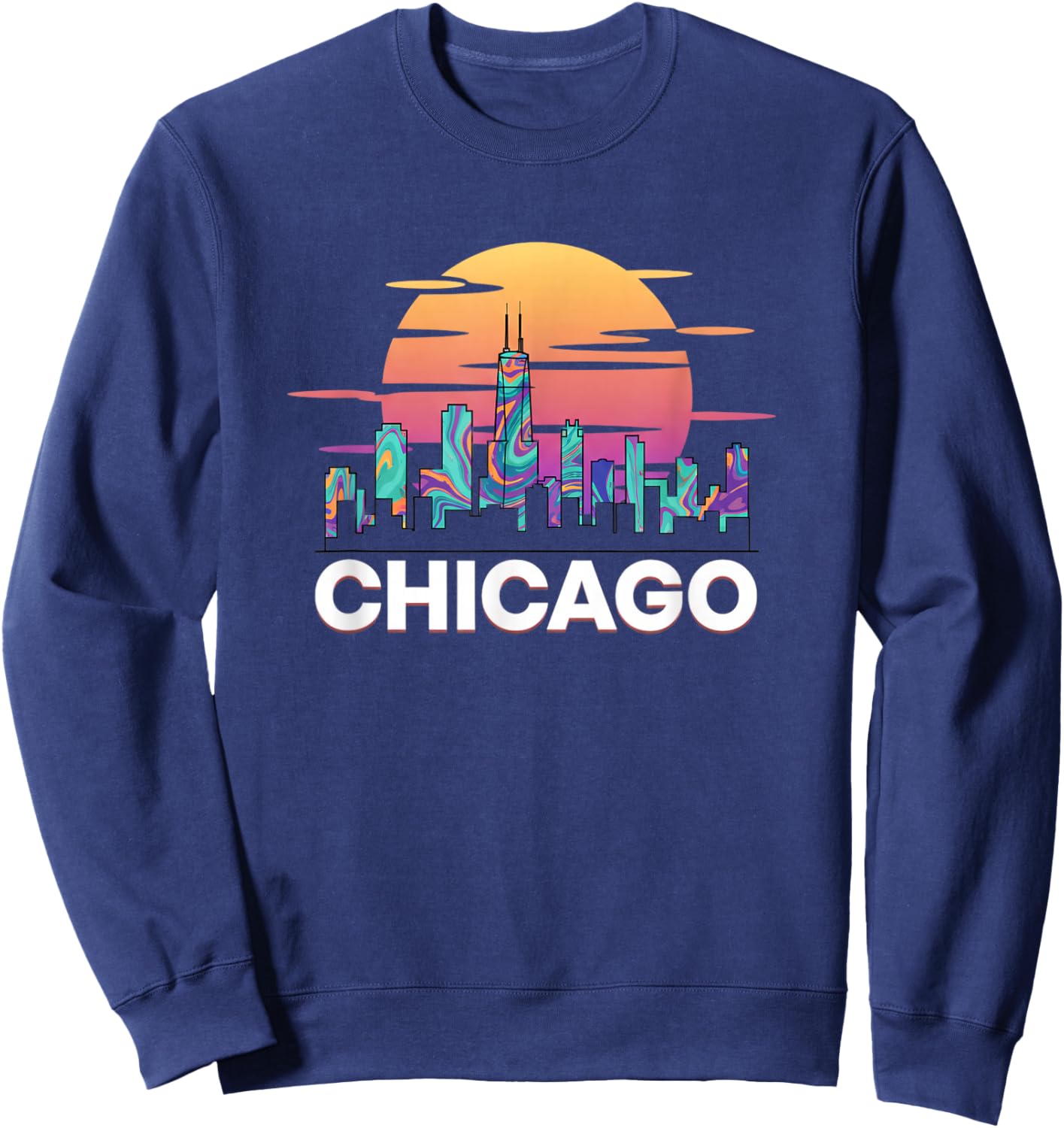 Chicago Skyline Chicago Retro Kids City Sunset Nostalgia Sweatshirt - Sweatshirt | Navy