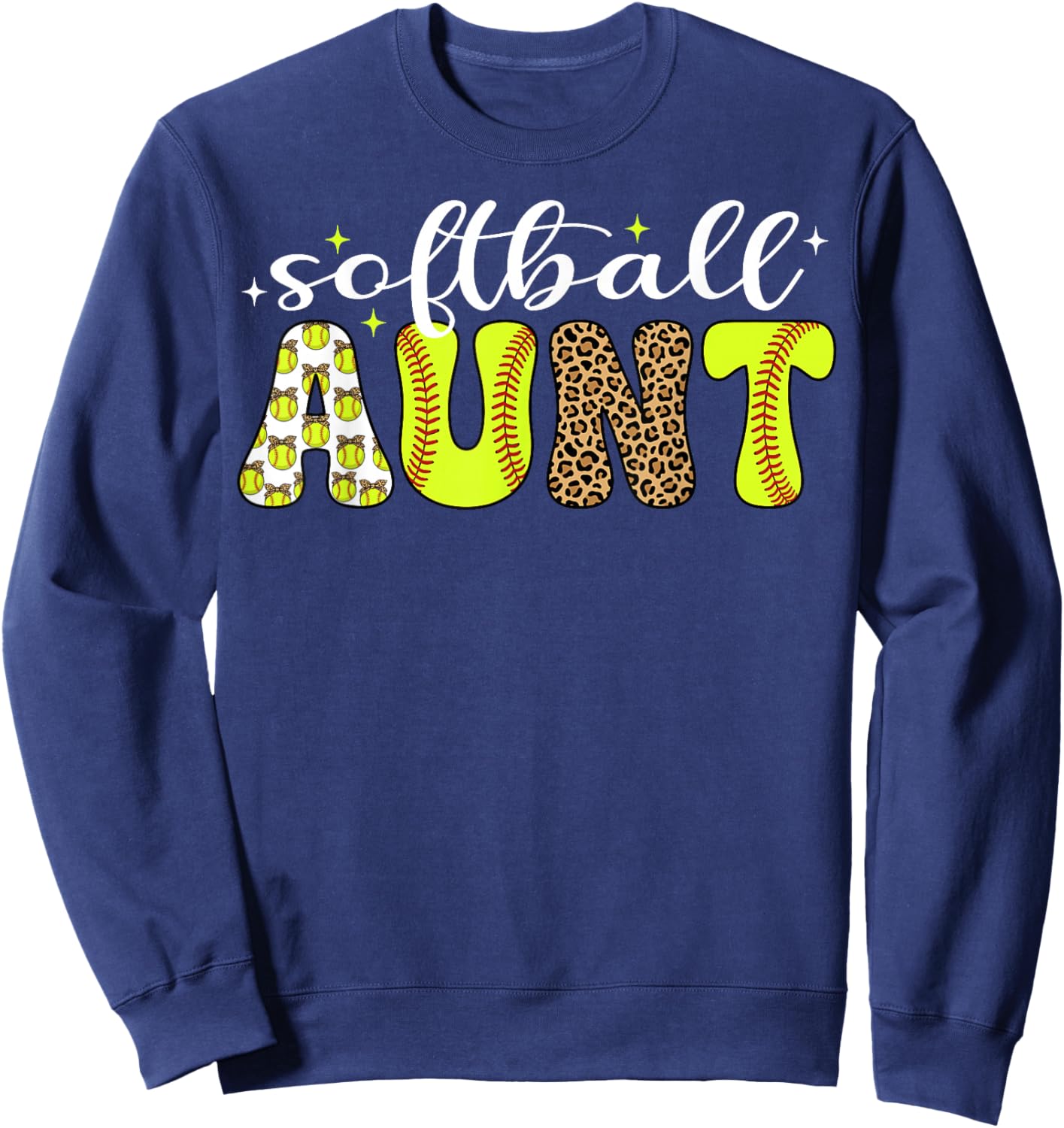Softball Aunt Leopard Coquette Bow Auntie Sweatshirt - Sweatshirt | Navy