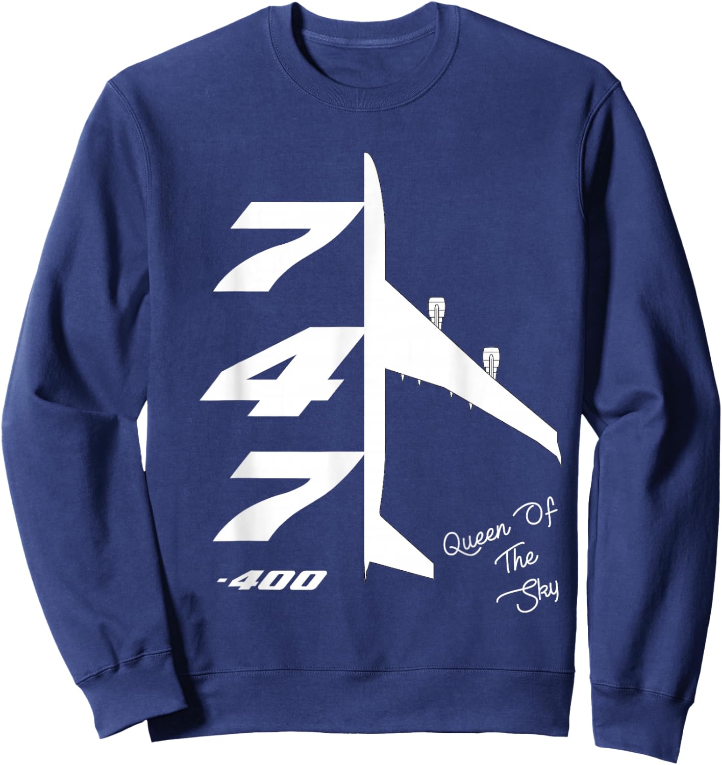 B747-400 Queen Of The Sky Jumbo Jet Airliner B744 Aircraft Sweatshirt - Sweatshirt | Navy