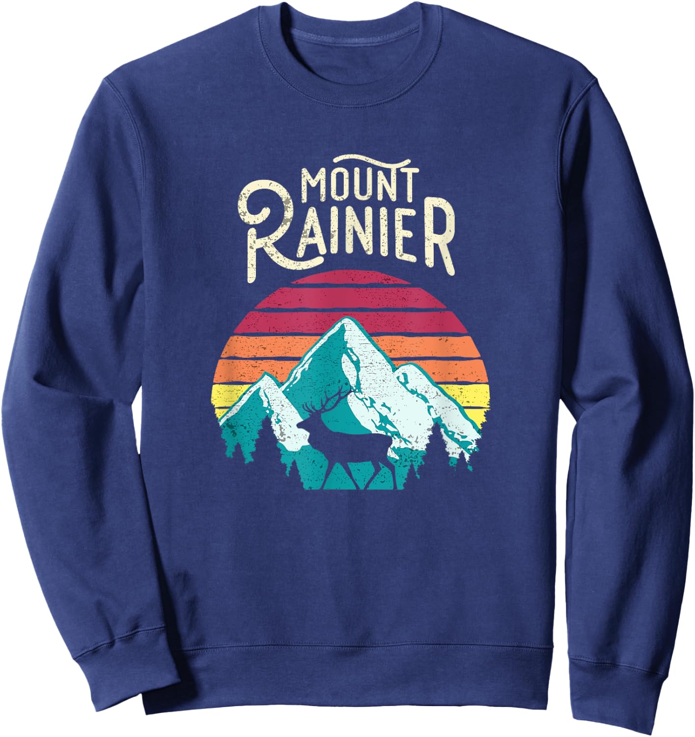 Retro Mount Rainier National Park Washington Mtns Elk Shirt Sweatshirt - Sweatshirt | Navy