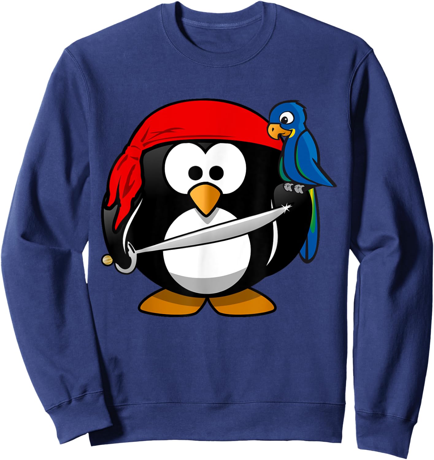 Cute Pirate Cartoon Penguin with Parrot Sweatshirt - Sweatshirt | Navy