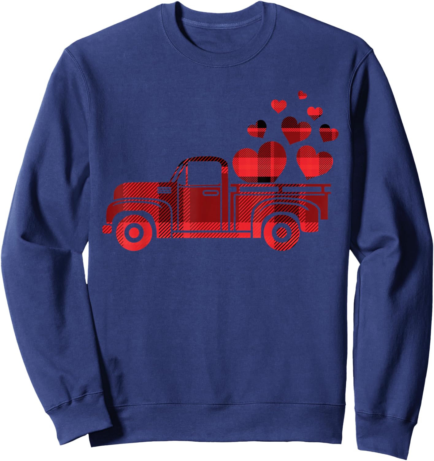 Valentines Plaid Pickup Truck Vintage Red Car Hearts Sweatshirt - Sweatshirt | Navy