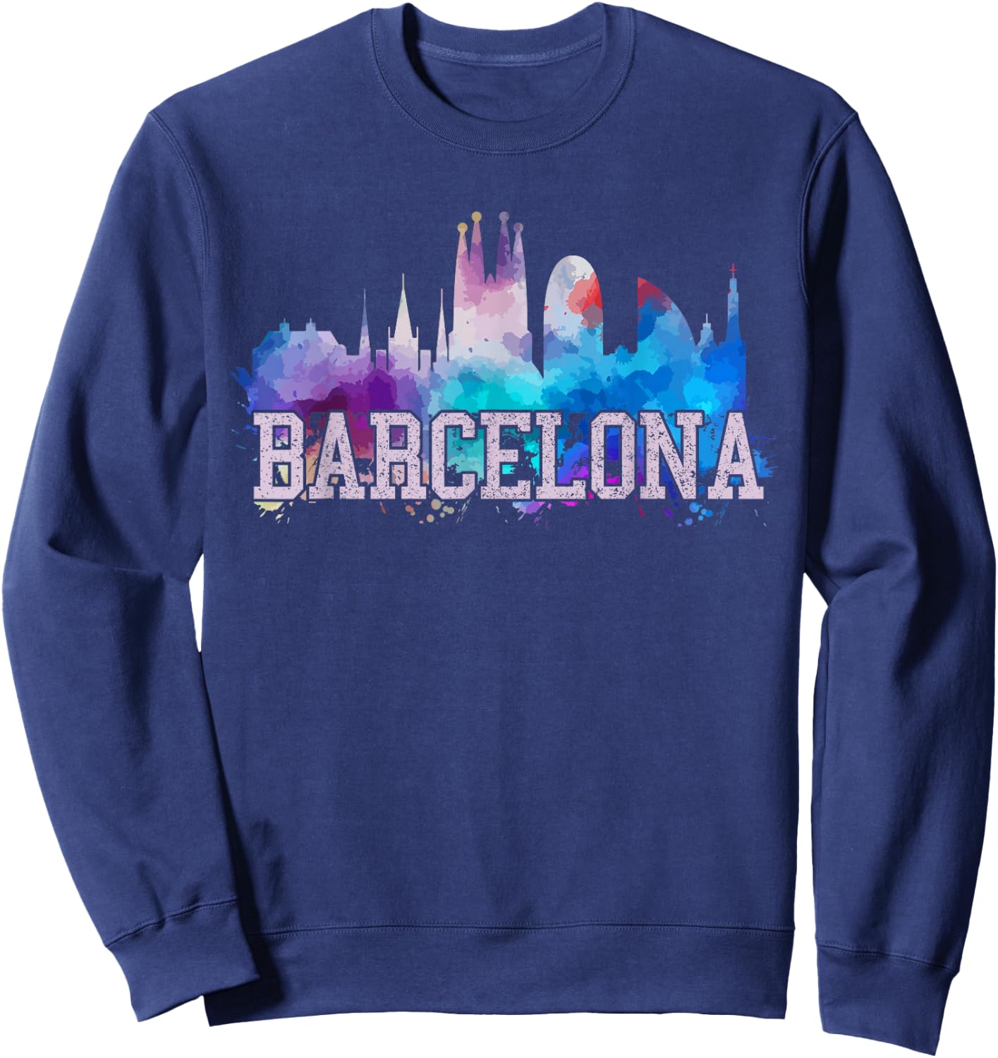 Barcelona - Skyline Watercolor Art Souvenir Gift Sweatshirt - Sweatshirt | Navy