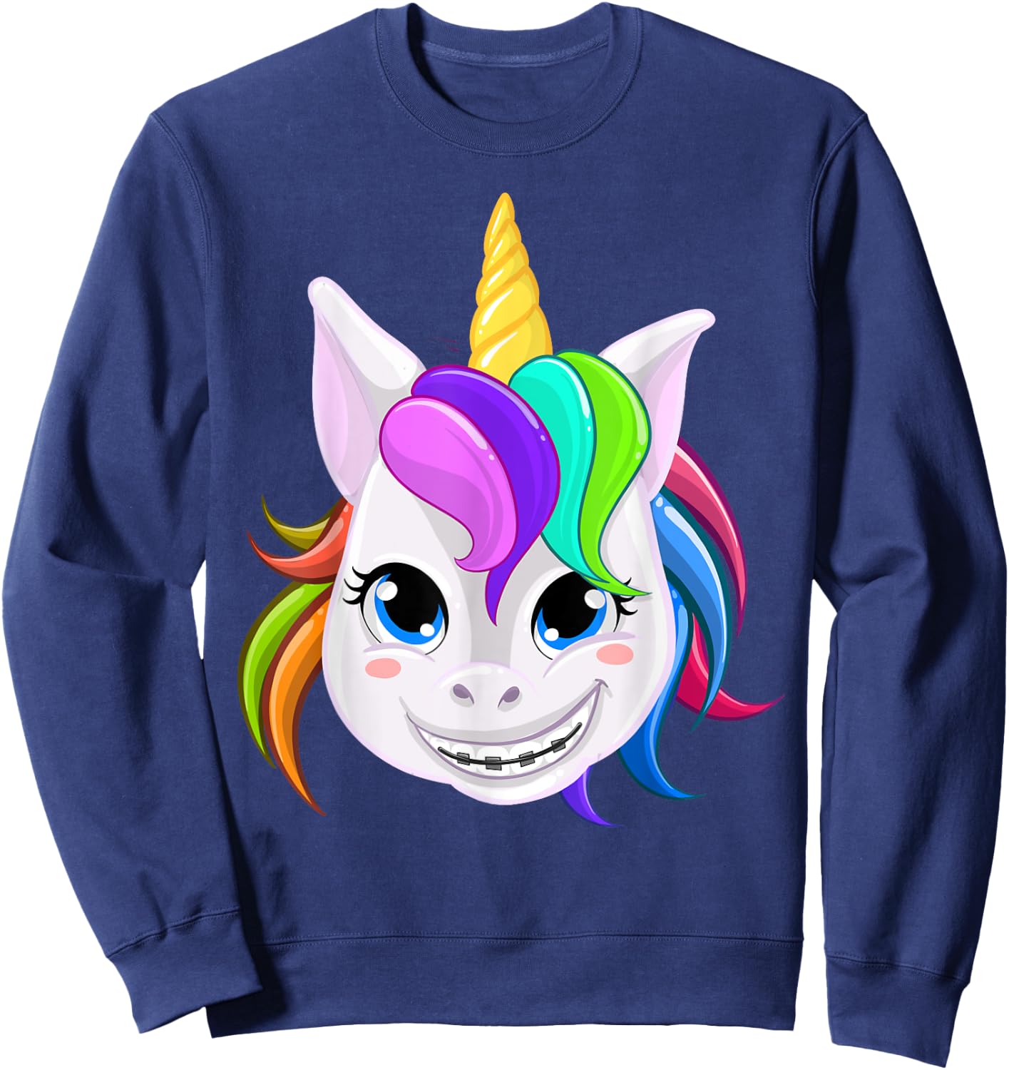 Cool Unicorn With Dental Braces Funny Horn Horse Smile Gift Sweatshirt - Sweatshirt | Navy