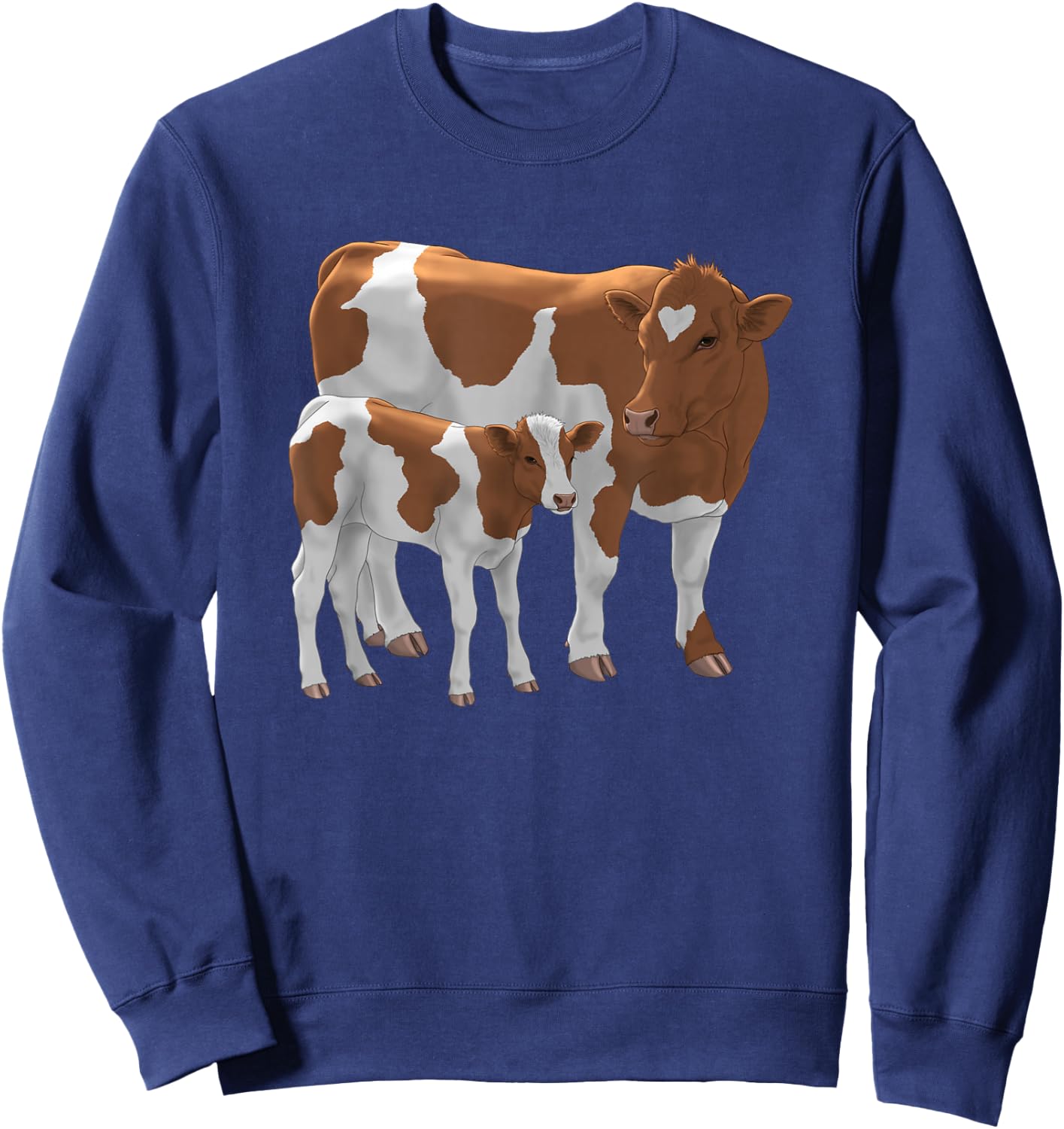 Brown & White Guernsey Cow & Cute Calf Cattle Farmer Gift Sweatshirt - Sweatshirt | Navy