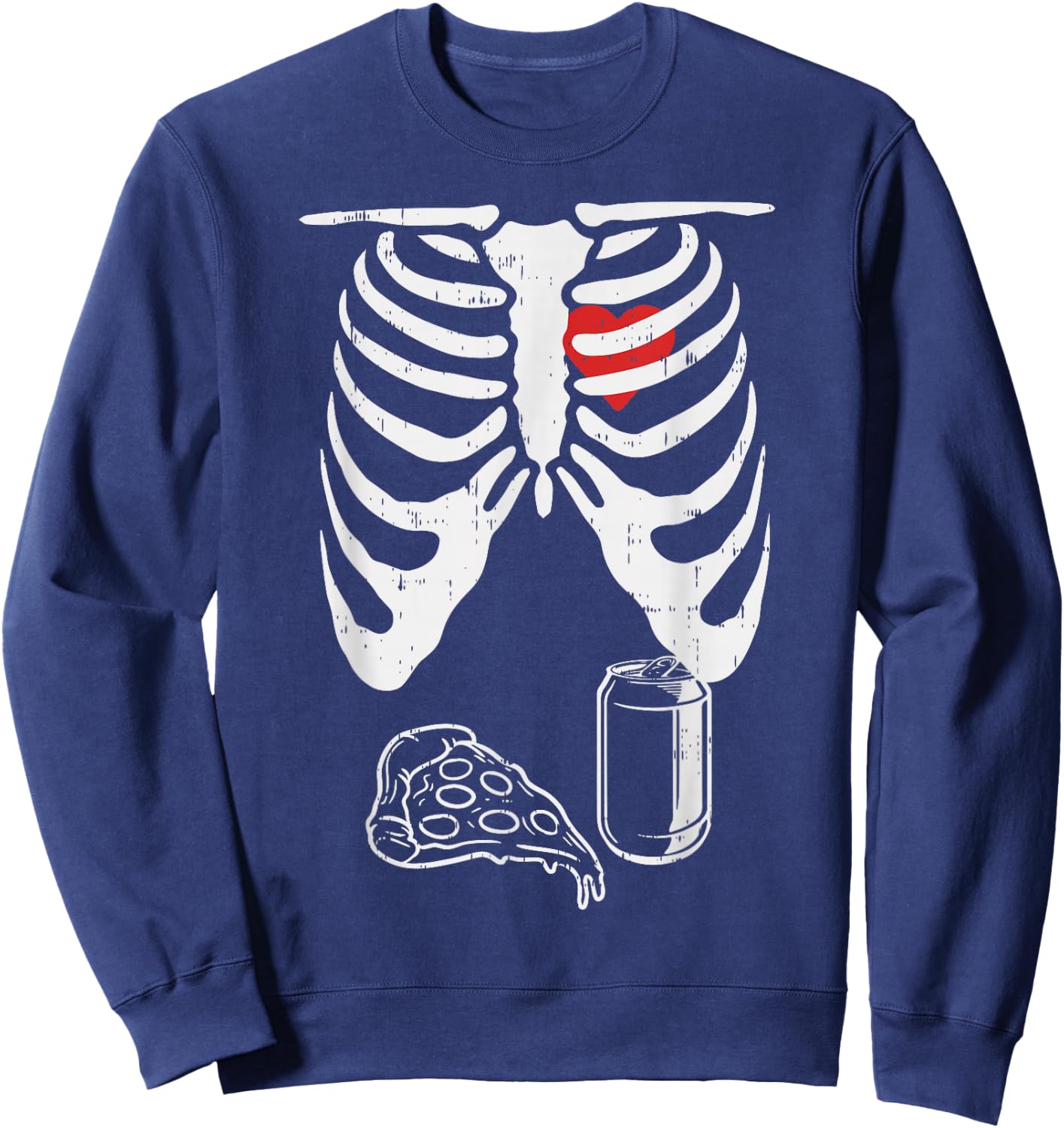 Halloween Pregnancy Skeleton Shirt Dad Husband Pizza Beer Sweatshirt - Sweatshirt | Navy