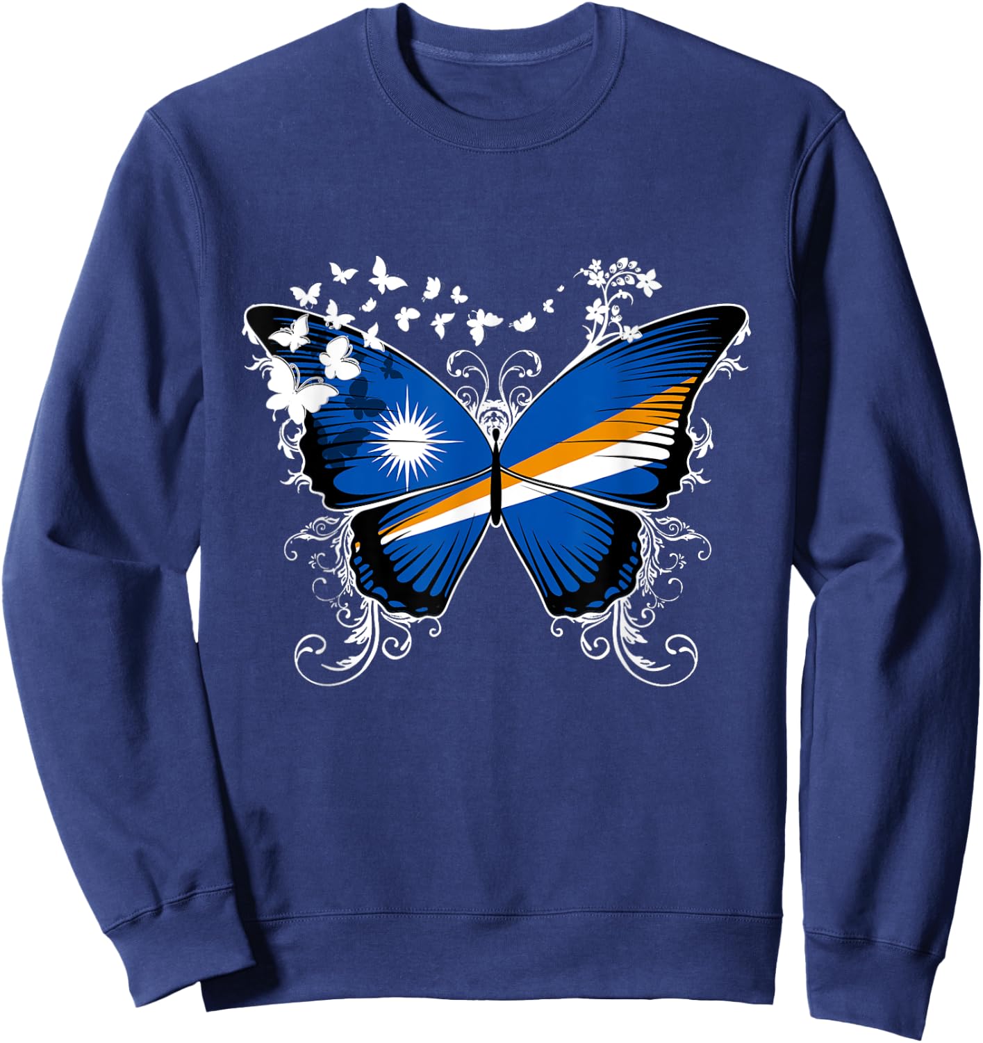 Marshall Islands Flag Shirt Butterfly Graphic T Shirt Sweatshirt - Sweatshirt | Navy