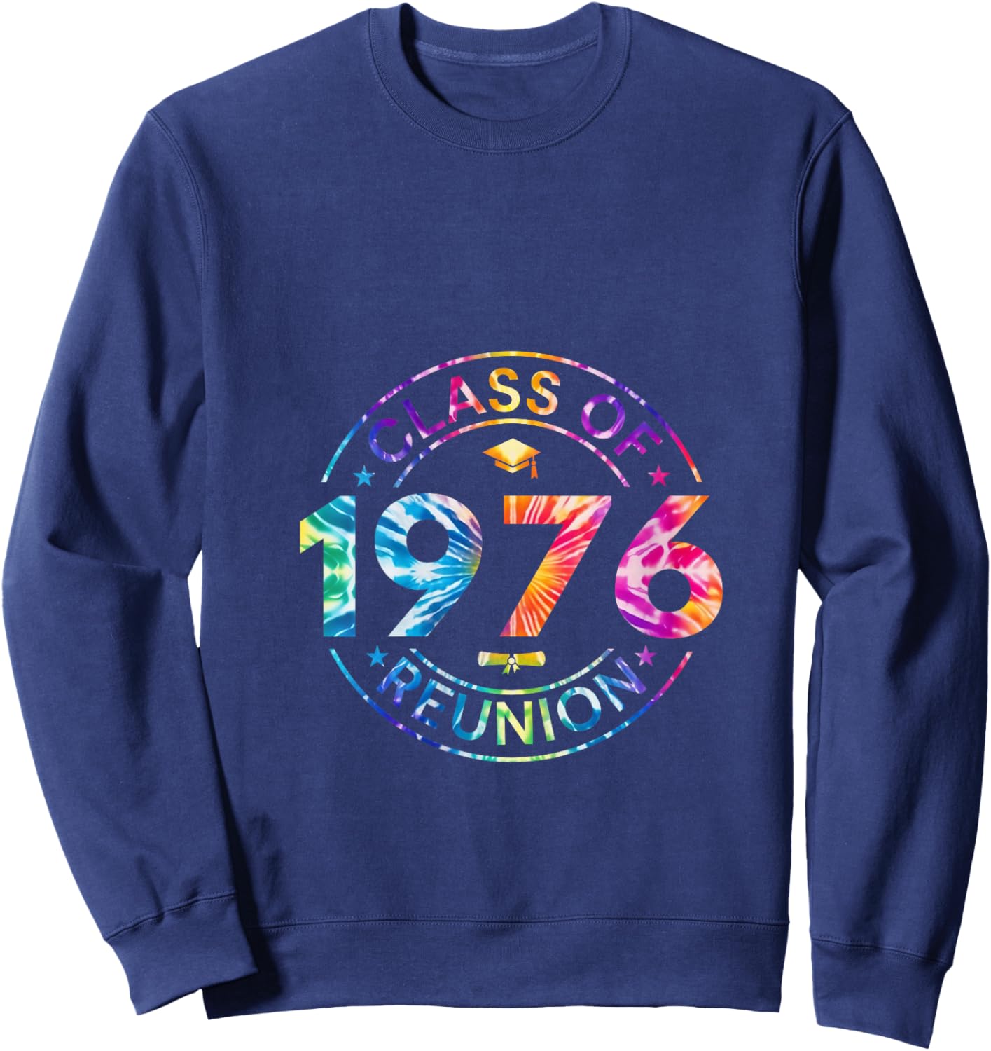 Women's Tie Dye Class of 1976 Reunion 76 Classmates Alumni Meeting V-Neck Sweatshirt - Sweatshirt | Navy