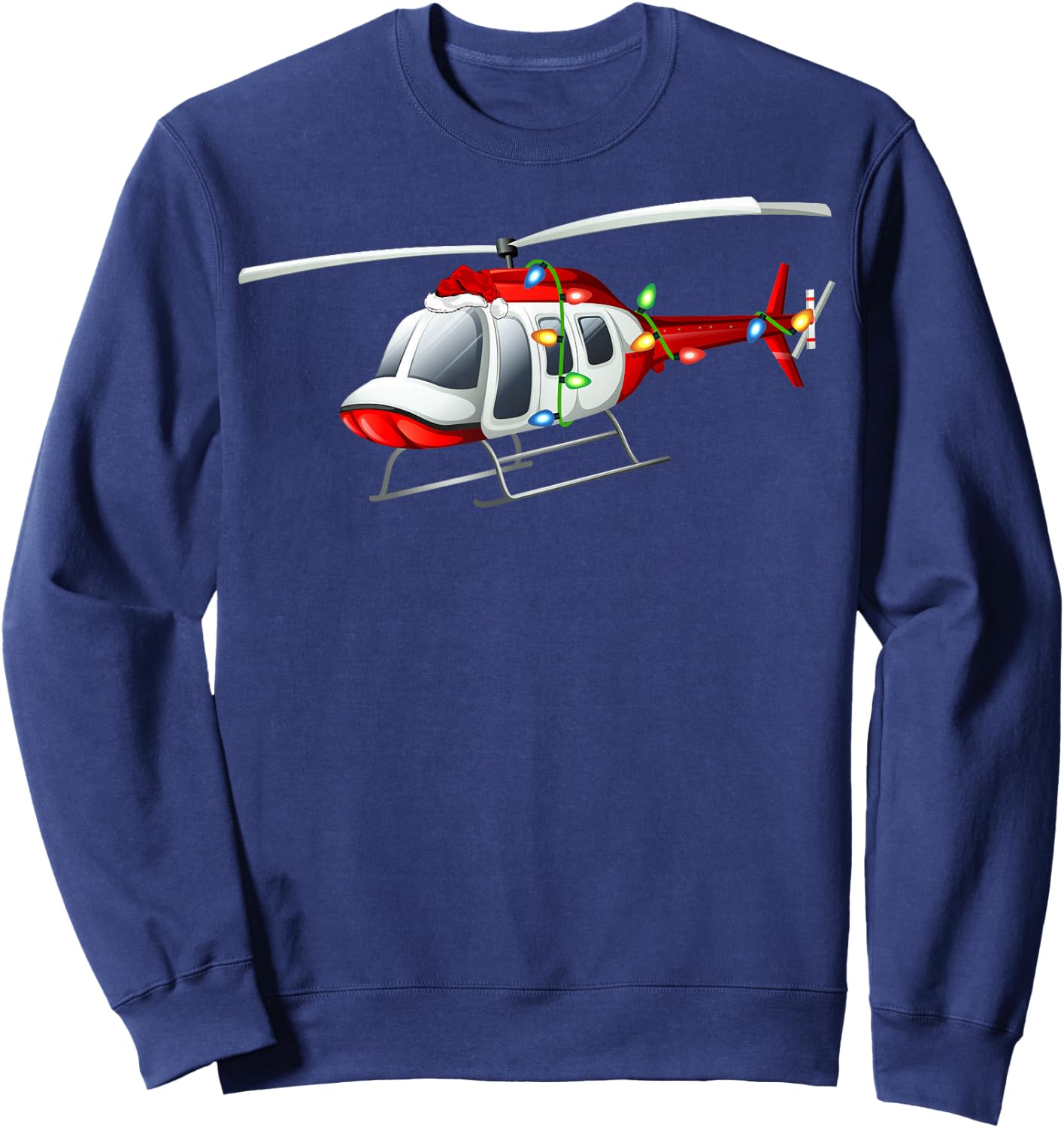 Xmas Lights Santa Hat Helicopter Christmas Sweatshirt - Sweatshirt | Navy