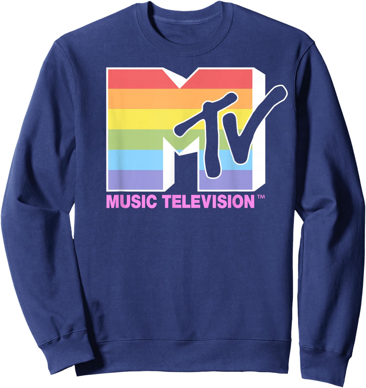 MTV Music Television Rainbow Pride Logo Fill Sweatshirt - Sweatshirt | Navy