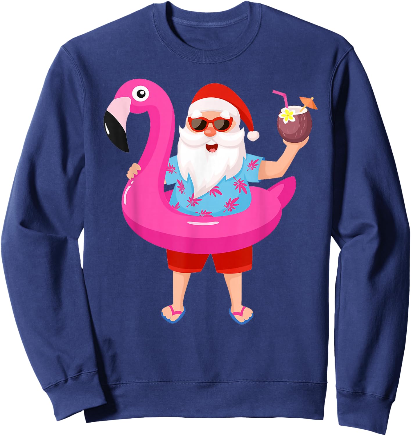 Christmas in July Santa hawaii Sunglasses Flamingo gifts Sweatshirt - Sweatshirt | Navy