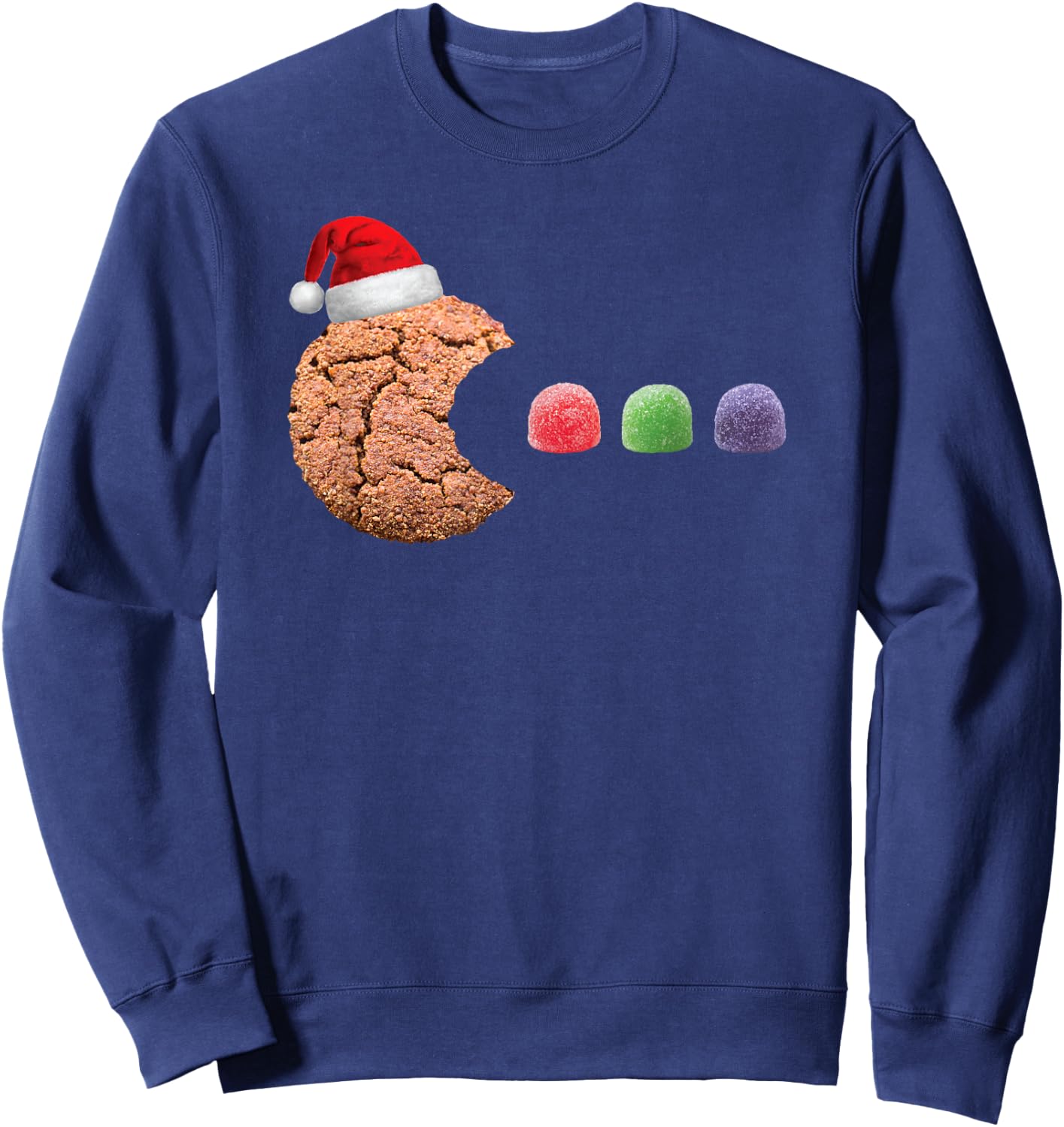 Funny 80's Retro Gamer Gingerbread Cookie Gumdrops Christmas Sweatshirt - Sweatshirt | Navy