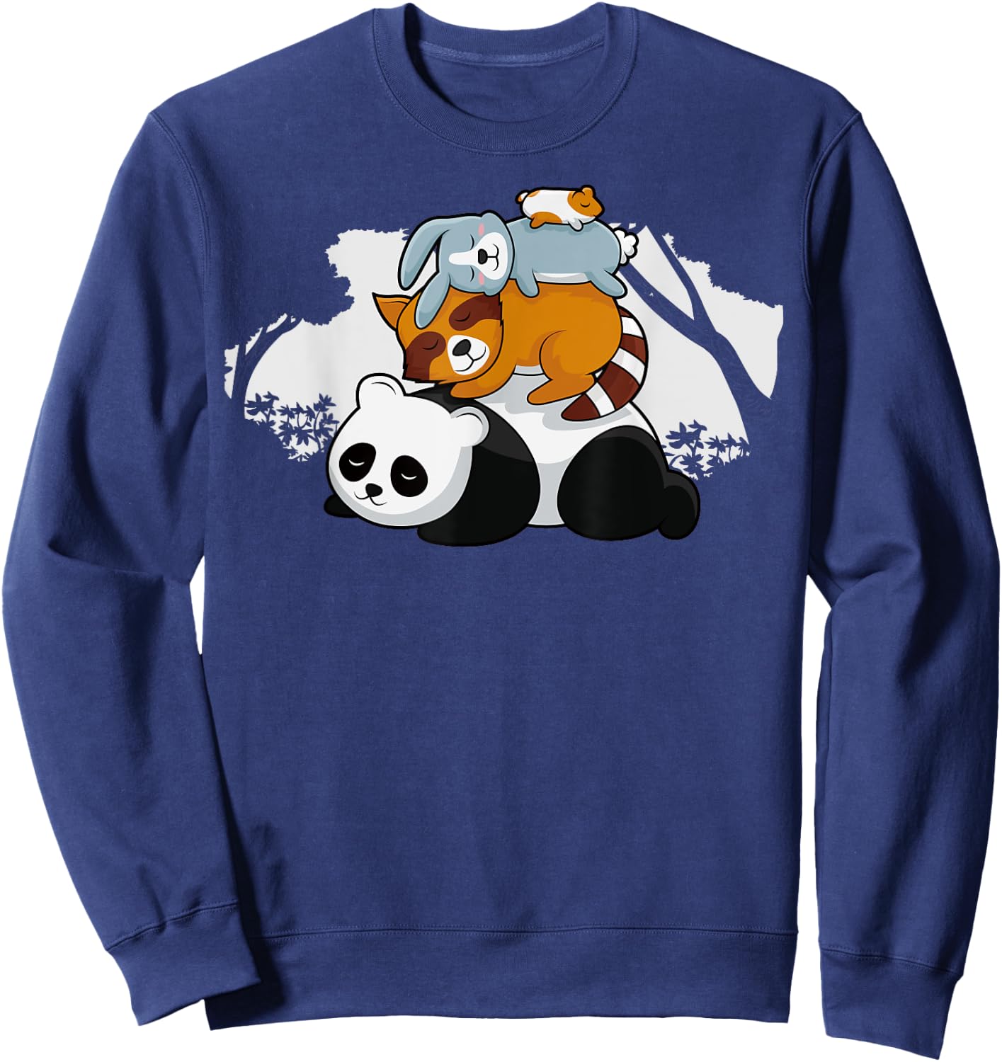 Panda Raccoon Rabbit Hamster Cute Sleeping Animals Pyramid Sweatshirt - Sweatshirt | Navy
