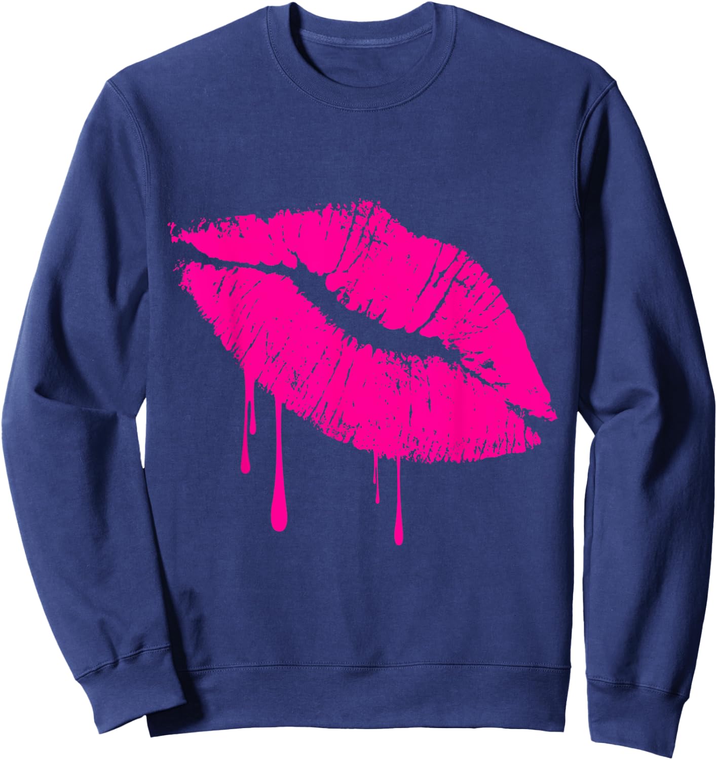 Hot Pink Lips Kiss 80s Lipstick Party Drip 1981 Sweatshirt - Sweatshirt | Navy