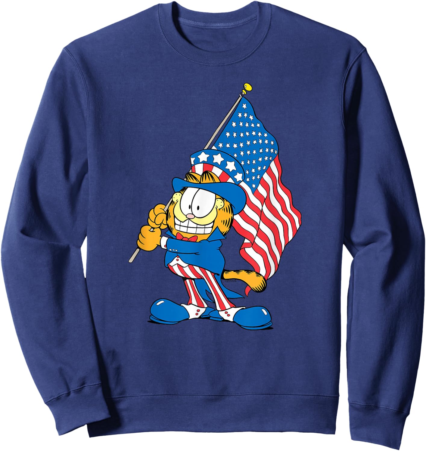 Garfield Holding USA Flag Uncle Sam 4th of July Cartoon Cat Sweatshirt - Sweatshirt | Navy