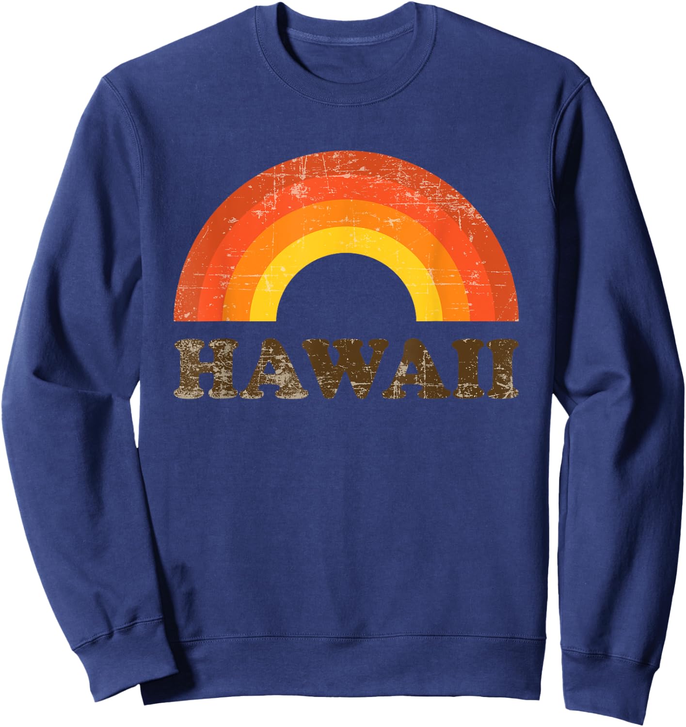 Retro Vintage Hawaii Souvenir 70s Distressed Rainbow Sweatshirt - Sweatshirt | Navy