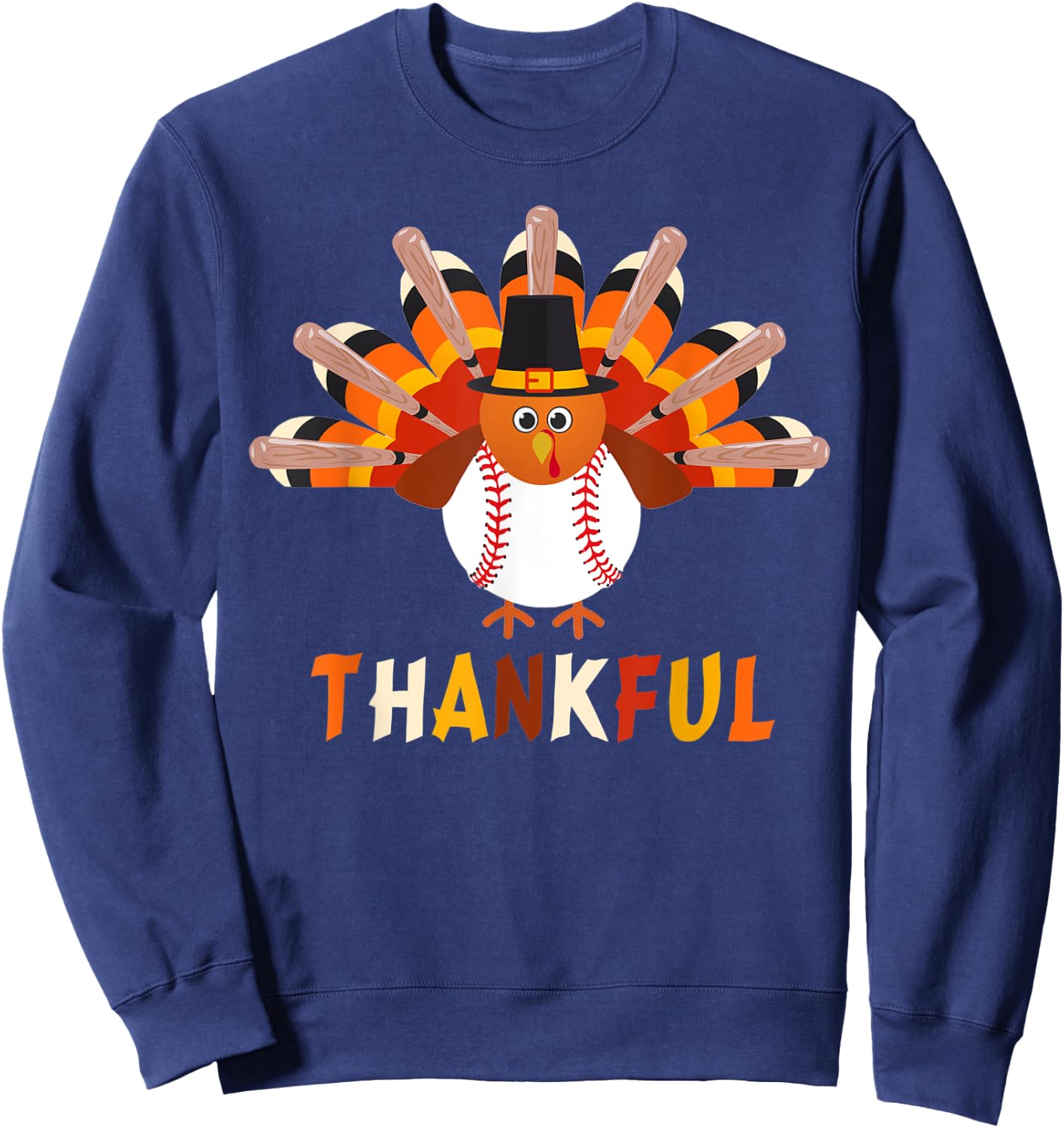 Turkey With Baseball Thankful Thanksgiving Christmas Gift Sweatshirt - Sweatshirt | Navy