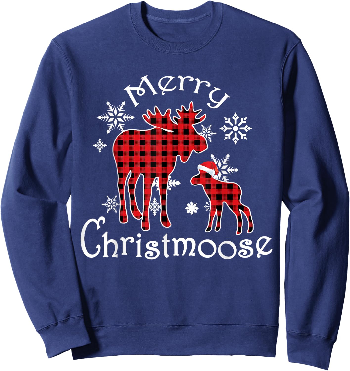 Merry Christmoose Moose Buffalo Red Plaid Christmas Sweatshirt - Sweatshirt | Navy