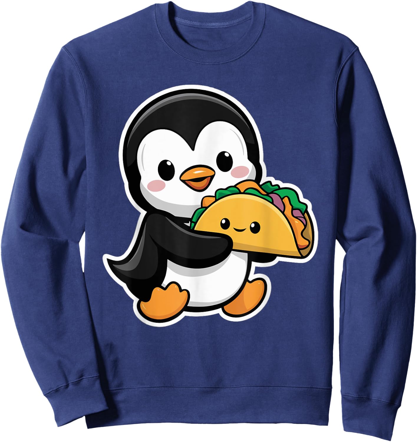 Funny Penguin Holding Taco Cute Kawaii Food Penguin Sweatshirt - Sweatshirt | Navy