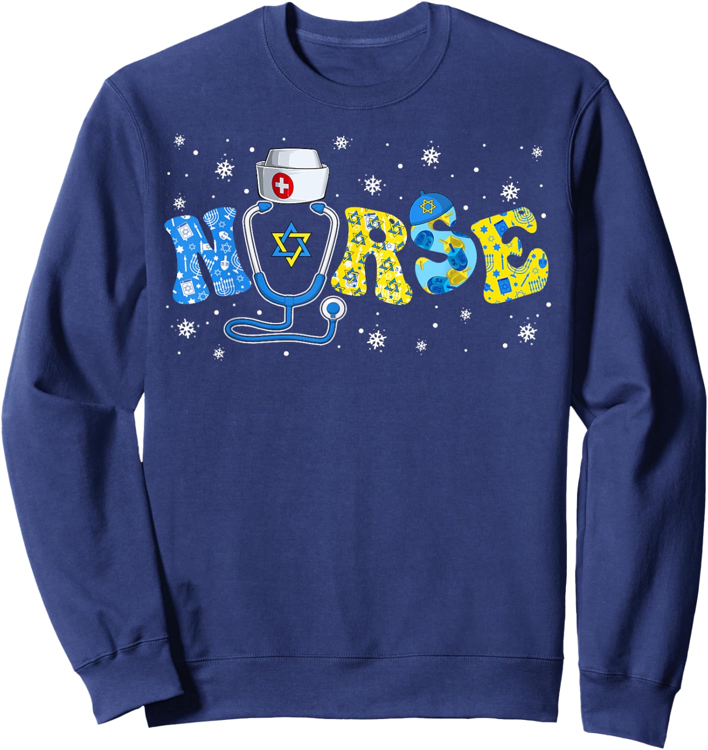 Jewish Nurse Stethoscope Happy Hanukkah Chanukah Pajamas Sweatshirt - Sweatshirt | Navy