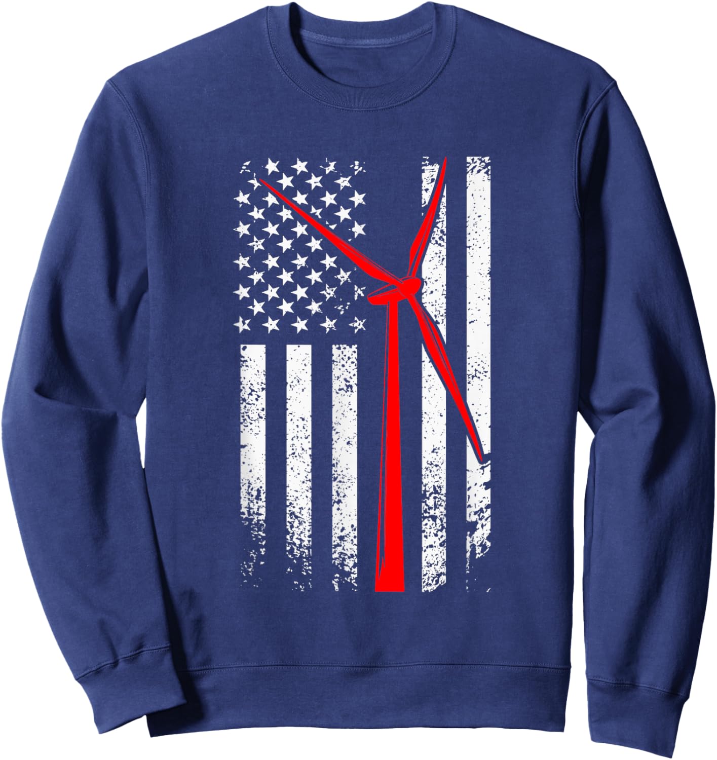 Wind Turbine Tech American Flag Windmill Renewable Energy Sweatshirt - Sweatshirt | Navy