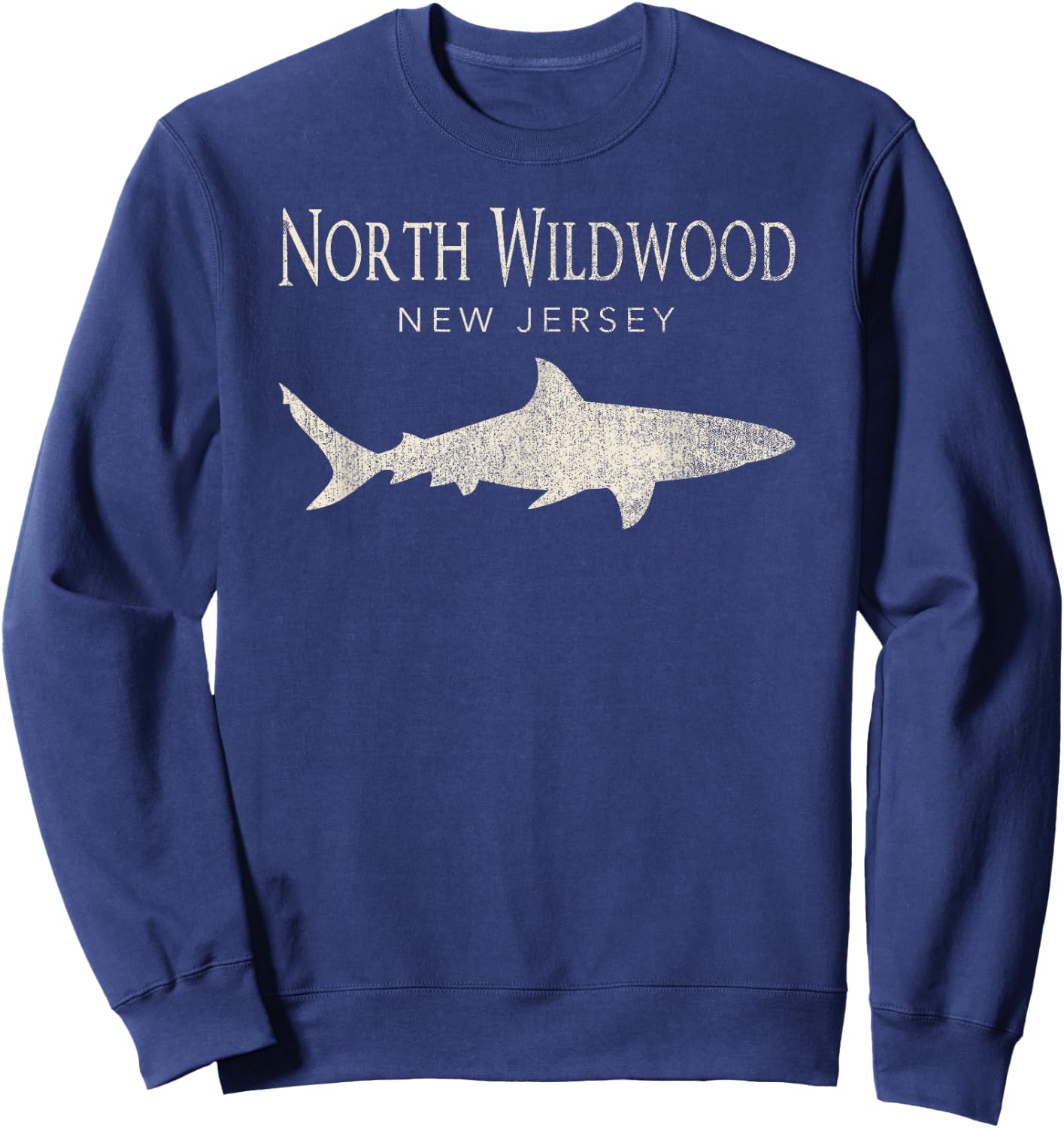Retro North Wildwood NJ Shark Sweatshirt - Sweatshirt | Navy
